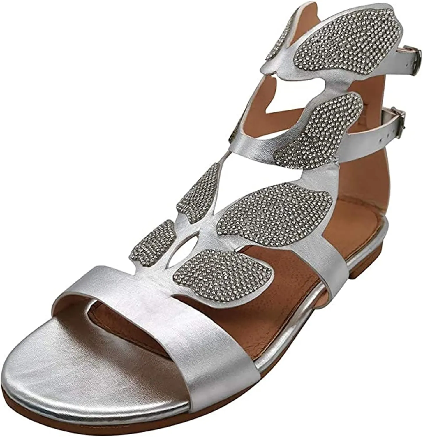 Ladmiple Sandals for Women Dressy Summer Crystal Flip Flops Strappy Sandals Casual Beach Open Toe Platform Flats Sandal