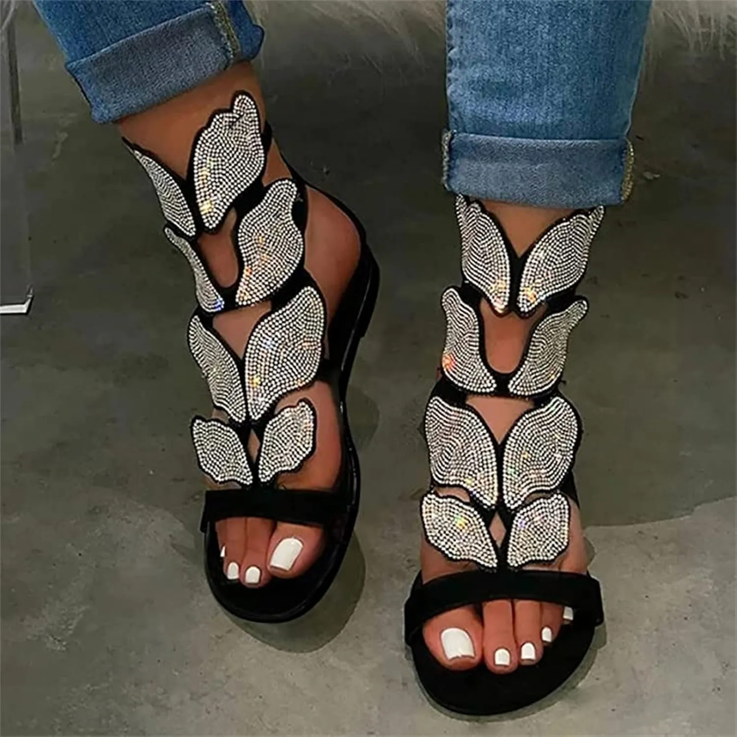 Ladmiple Sandals for Women Dressy Summer Crystal Flip Flops Strappy Sandals Casual Beach Open Toe Platform Flats Sandal