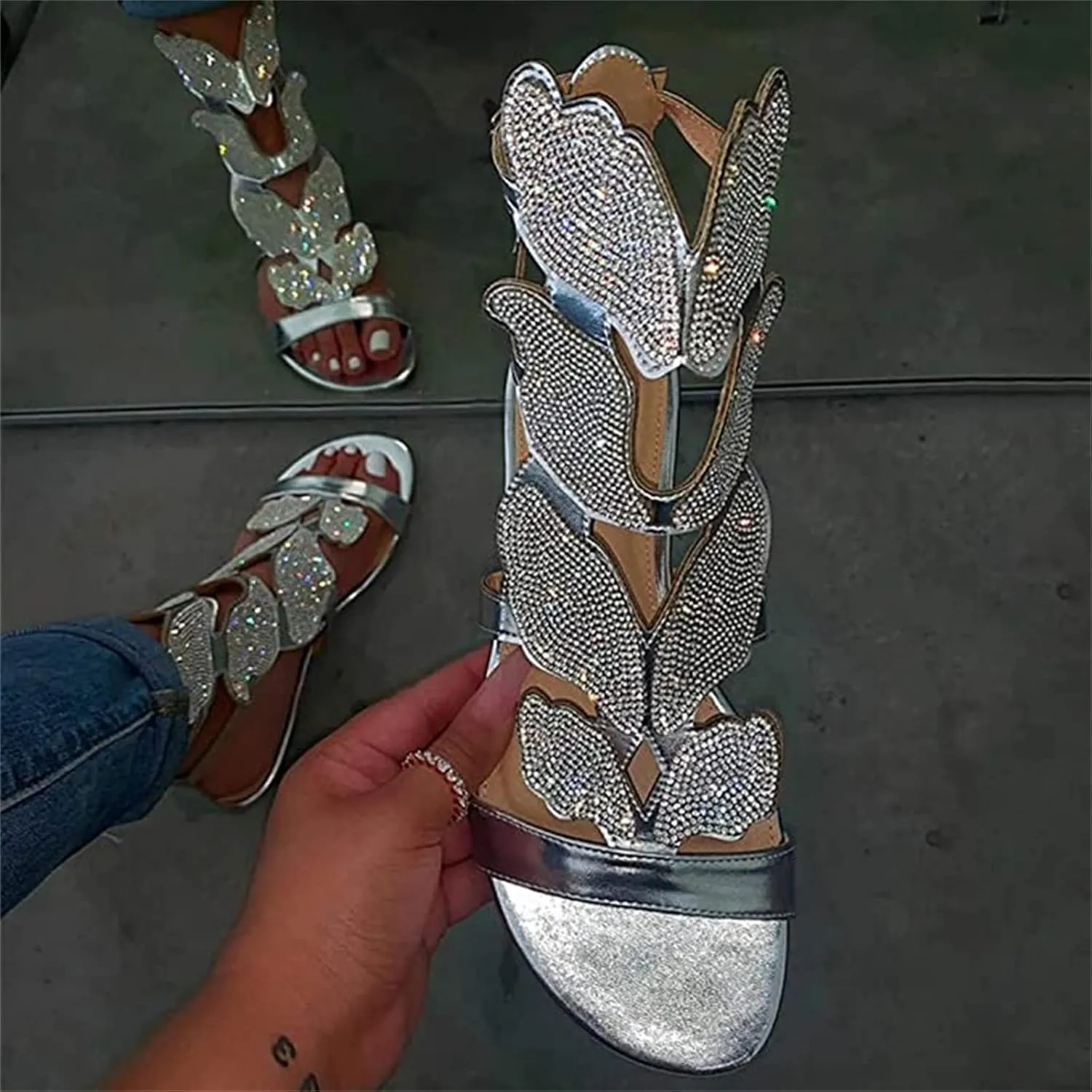 Ladmiple Sandals for Women Dressy Summer Crystal Flip Flops Strappy Sandals Casual Beach Open Toe Platform Flats Sandal
