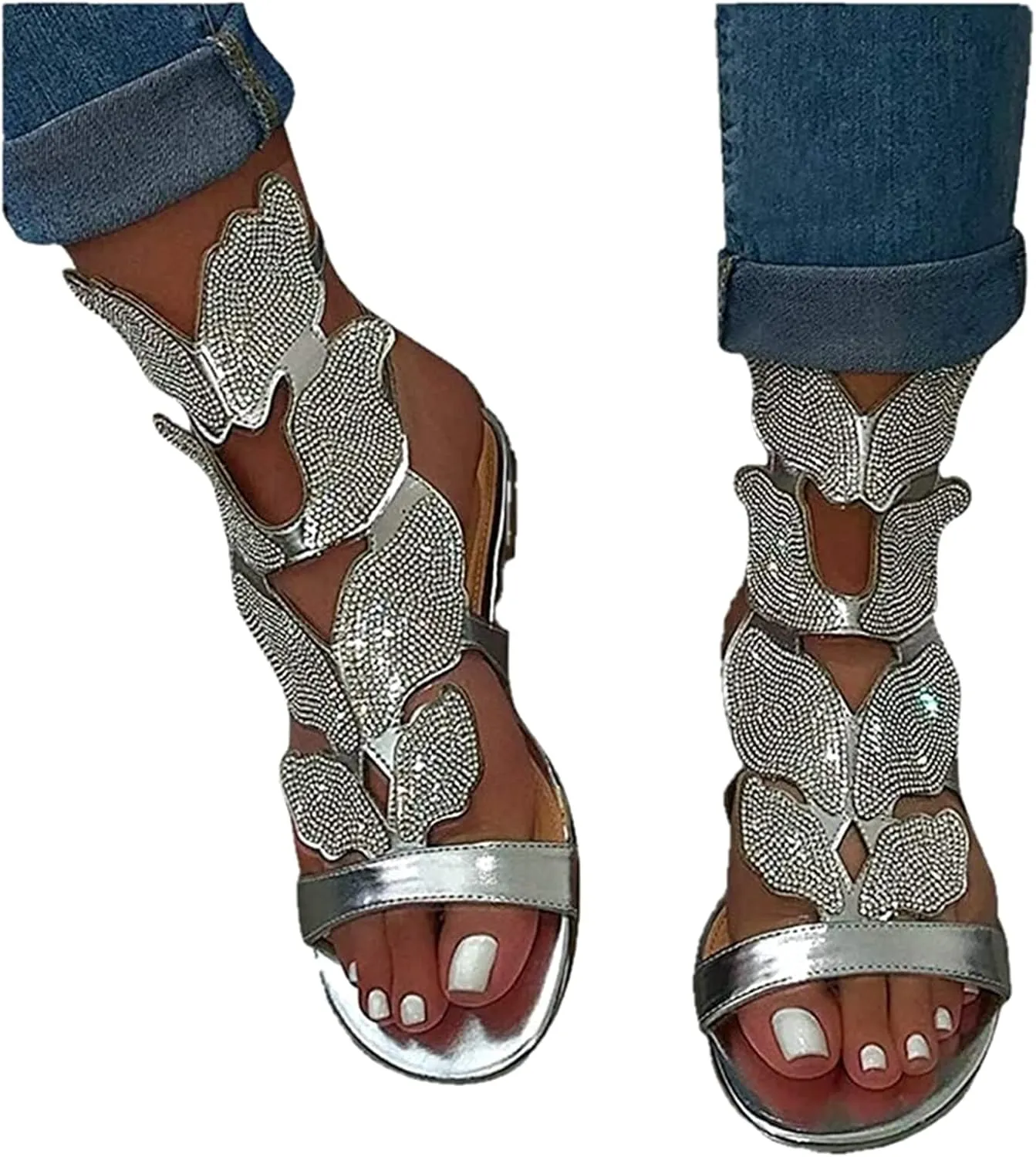 Ladmiple Sandals for Women Dressy Summer Crystal Flip Flops Strappy Sandals Casual Beach Open Toe Platform Flats Sandal