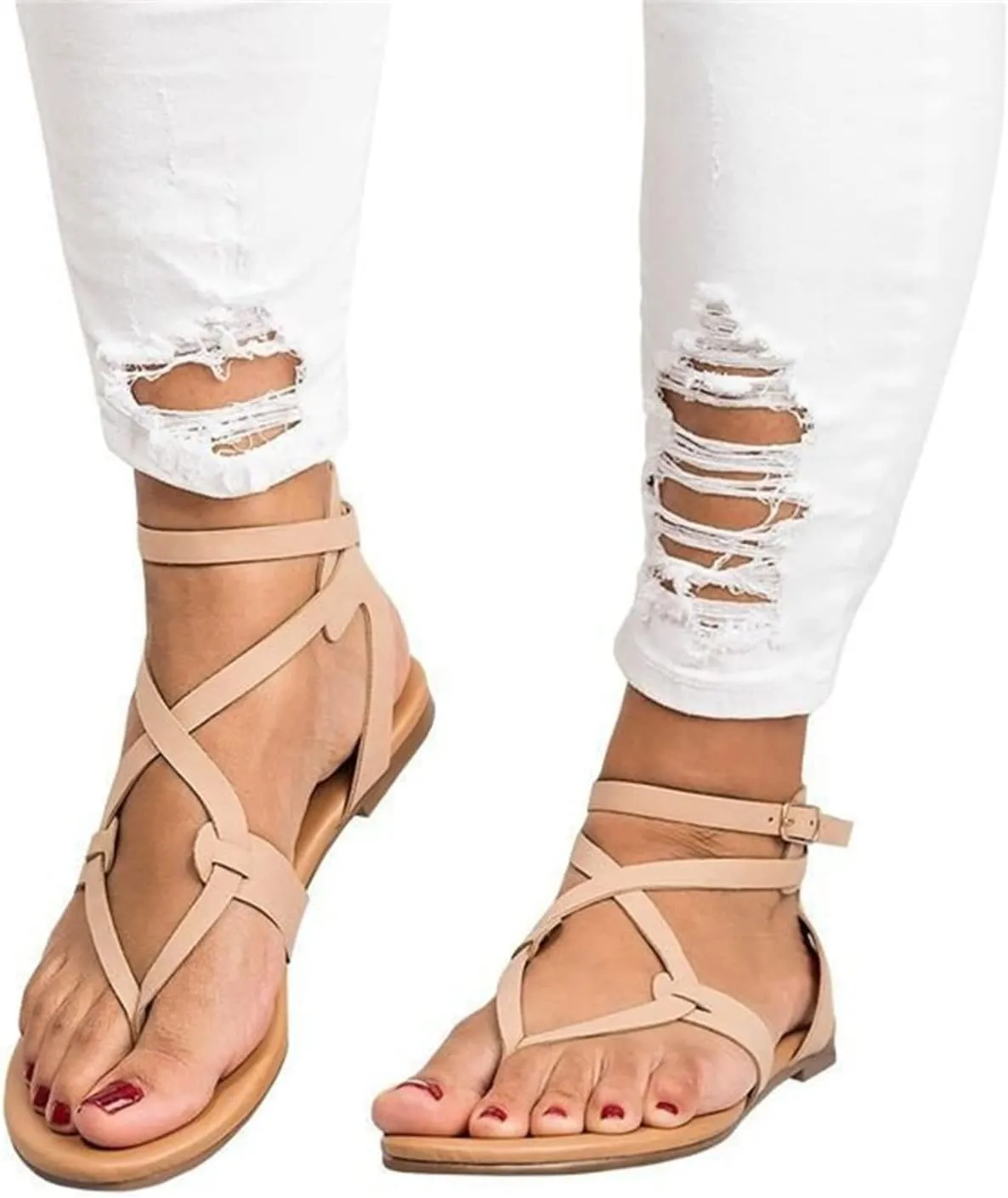 Ladmiple Sandals for Women Dressy,Womens Summer Fashion Flip Flop Gladiator Strappy Sandal Casual Roman Beach Flat Shoes