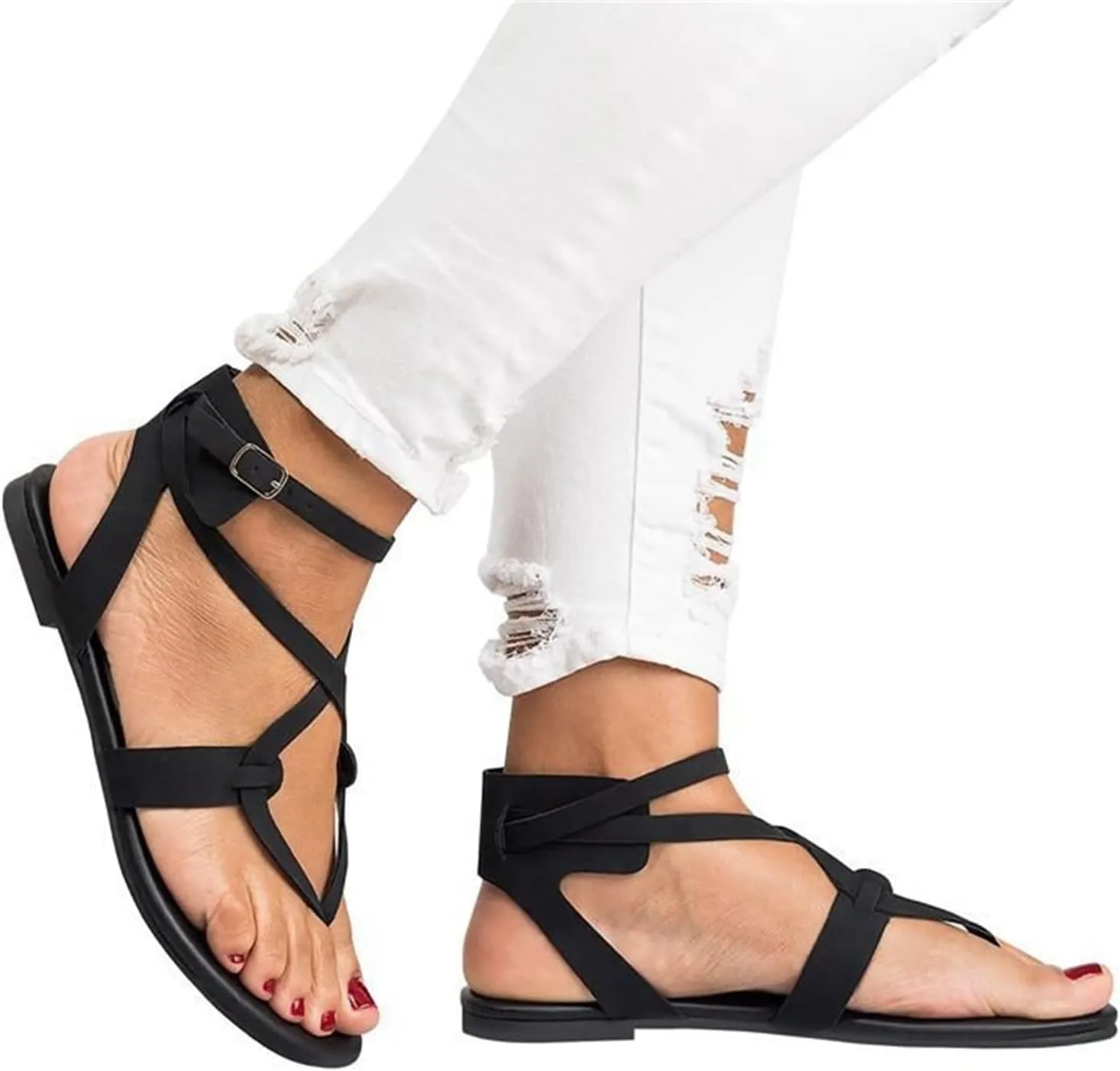 Ladmiple Sandals for Women Dressy,Womens Summer Fashion Flip Flop Gladiator Strappy Sandal Casual Roman Beach Flat Shoes
