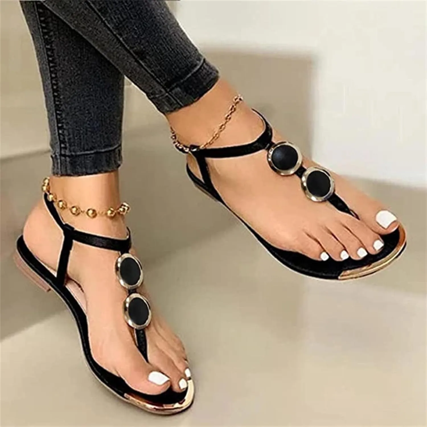 Ladmiple Sandals Women Comfortable Walking Casual Strappy Sandals Dressy Summer Fashion Flat Sandals Beach Thong Flip Flops