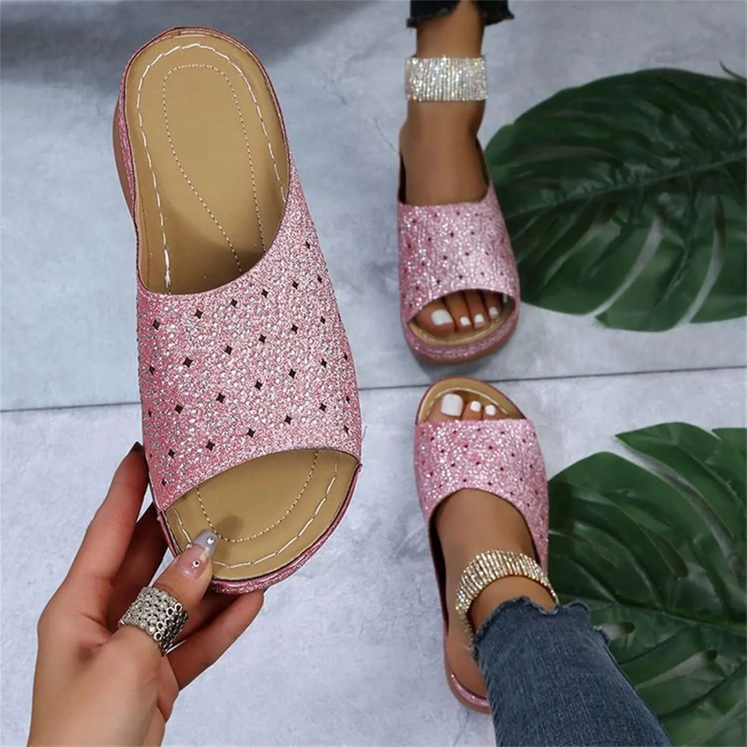 Ladmiple Sandals Women Dressy Comfortable Flat Orthotic Walking Slides Open Toe Arch Support Summer Orthopedic Flip Flops