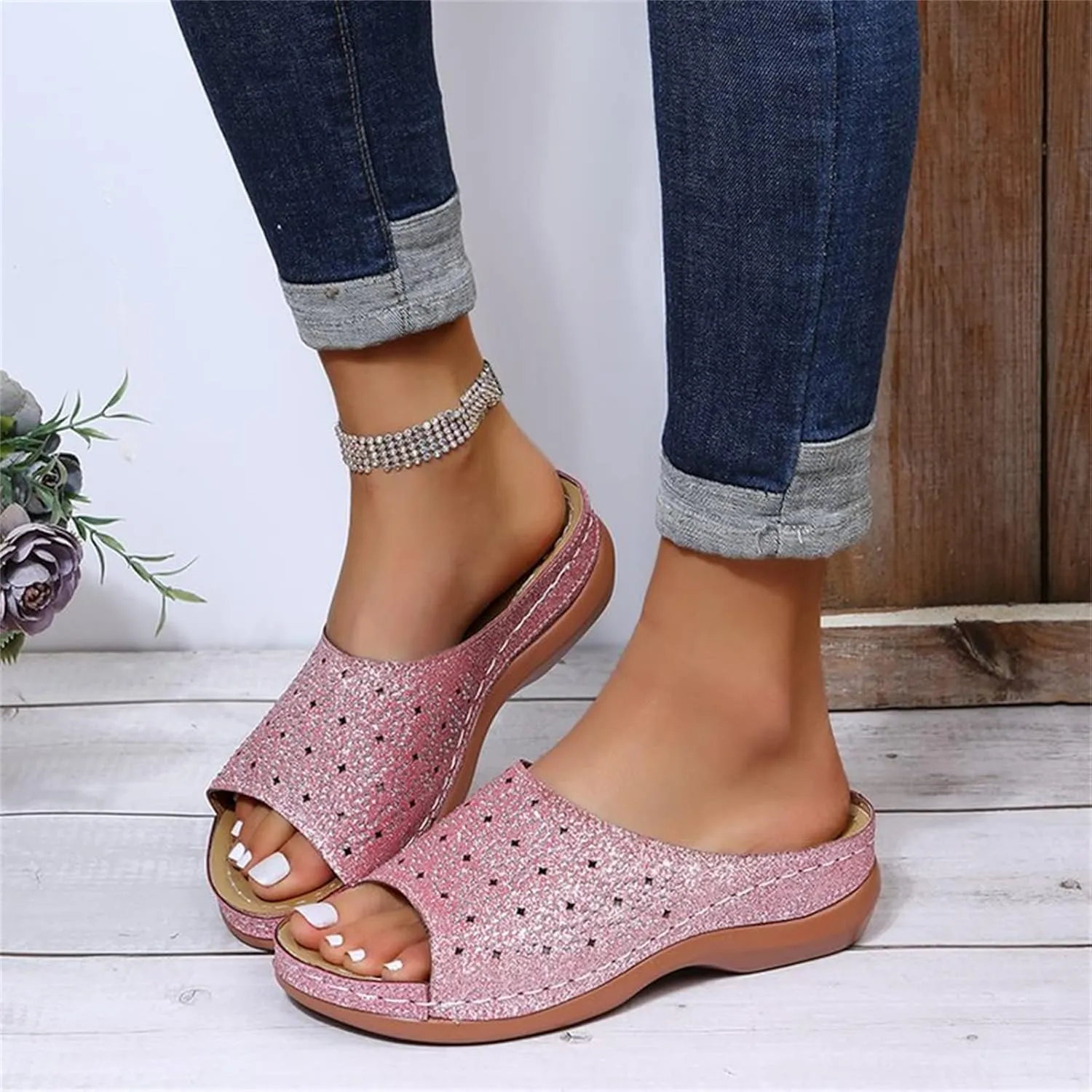 Ladmiple Sandals Women Dressy Comfortable Flat Orthotic Walking Slides Open Toe Arch Support Summer Orthopedic Flip Flops