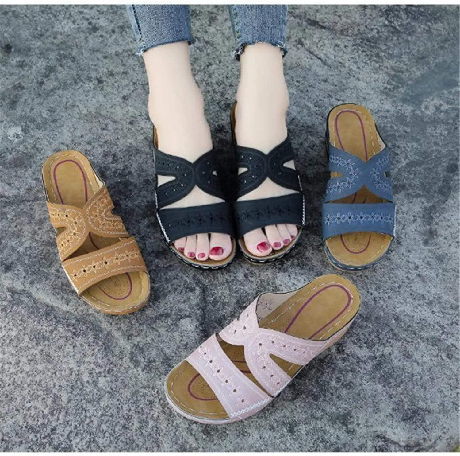 Ladmiple Sandals Women Dressy Summer Flat Walking Comfortable Slip On Orthotic Flip Flops Orthopedic Slides With Arch Support