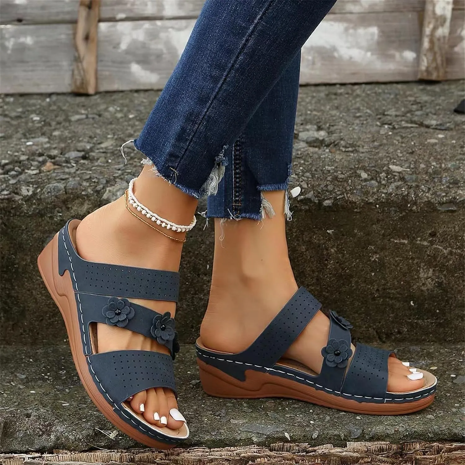 Ladmiple Womens Sandals Dressy Flat Arch Support Comfortable Walking Orthopedic Flip Flops Summer Orthotic Slides Beach Shoes