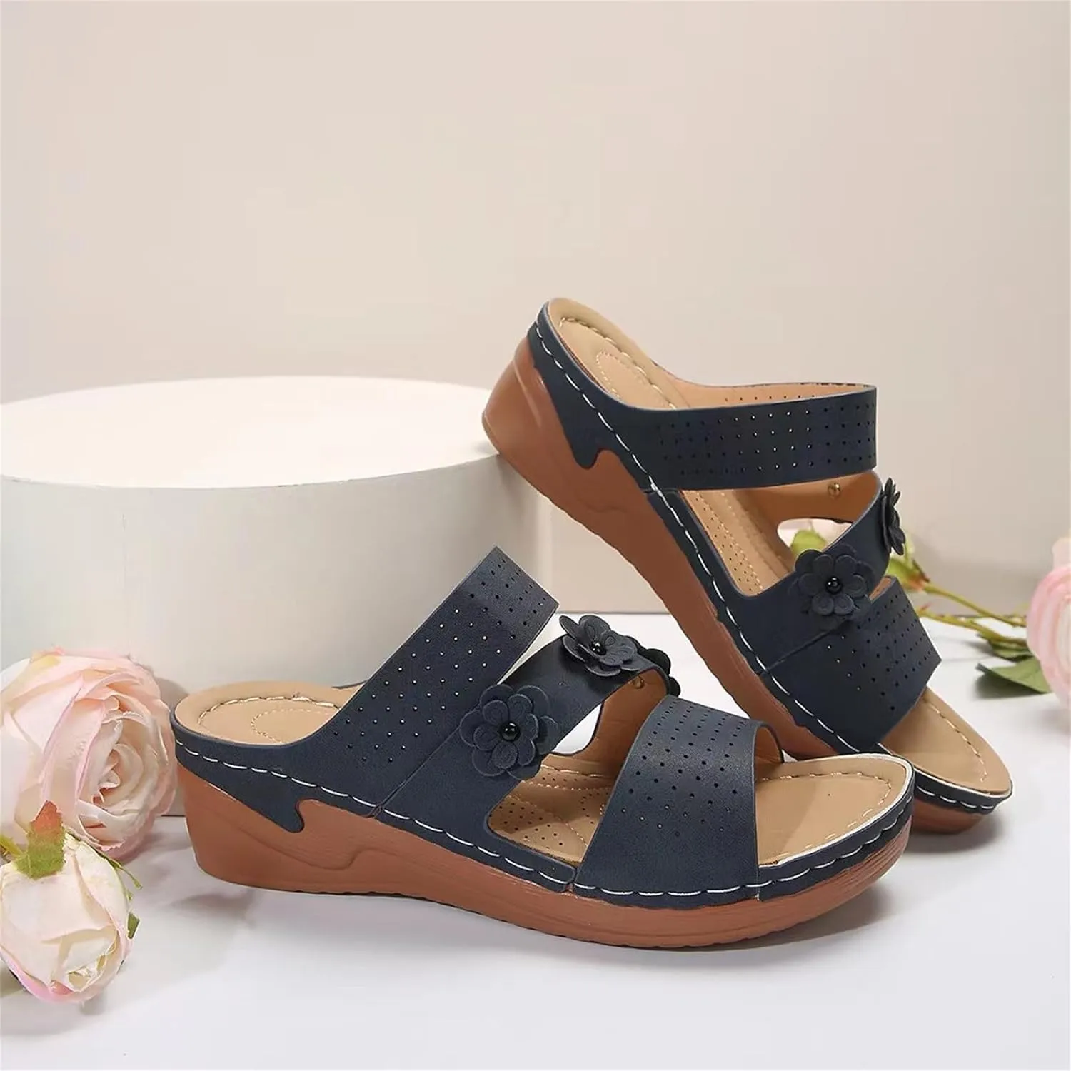 Ladmiple Womens Sandals Dressy Flat Arch Support Comfortable Walking Orthopedic Flip Flops Summer Orthotic Slides Beach Shoes