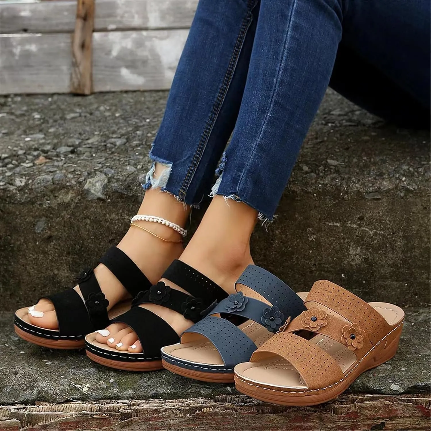 Ladmiple Womens Sandals Dressy Flat Arch Support Comfortable Walking Orthopedic Flip Flops Summer Orthotic Slides Beach Shoes