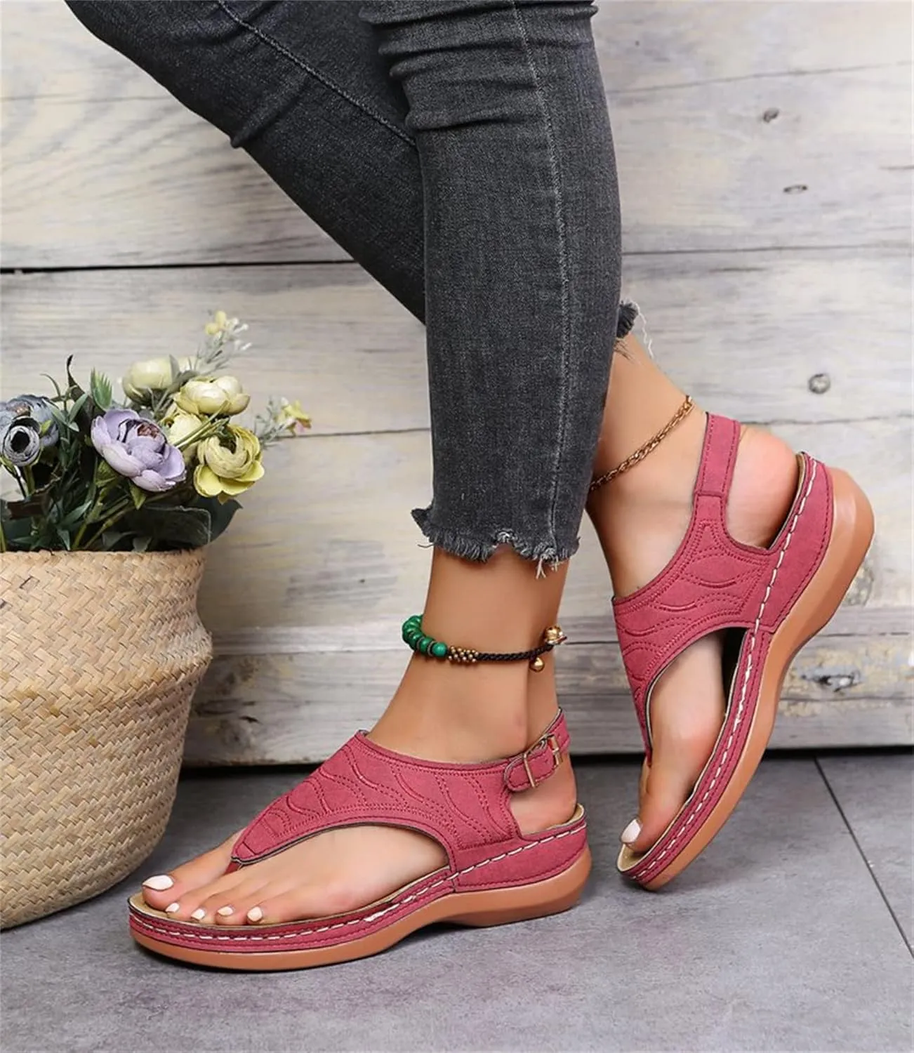 Ladmiple Women's Sandals Wedge Heel Orthotic Slides Comfortable Dressy Summer Orthopedic Thong Flip Flops with Arch Support