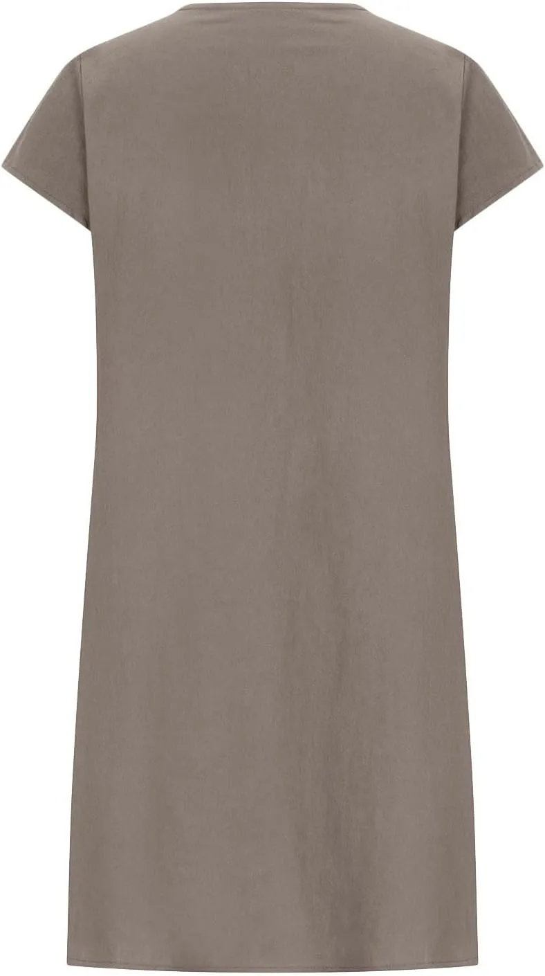 Linen Dress for Women Pleated Summer Dresses Round Neck Short Sleeve Sundress Beach Vacation Casual Mini Dress 2025