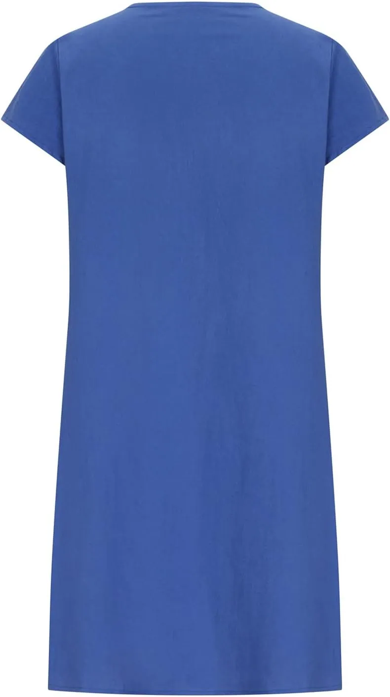 Linen Dress for Women Pleated Summer Dresses Round Neck Short Sleeve Sundress Beach Vacation Casual Mini Dress 2025