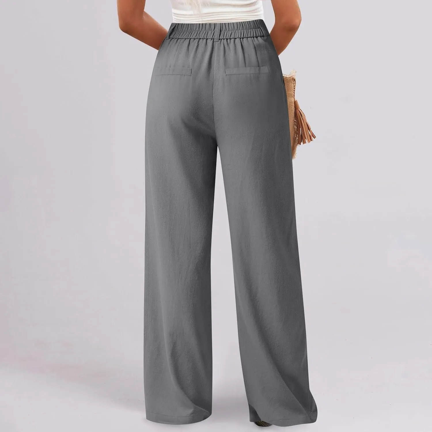 Linen Dress Pants Women Business Casual High Waited Wide Leg Pants with Pockets Slacks Office Work Palazzo Trousers
