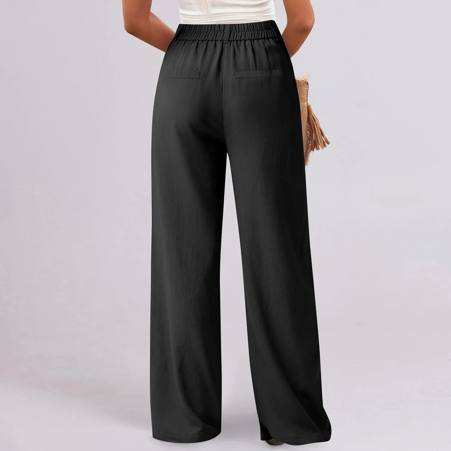 Linen Dress Pants Women Business Casual High Waited Wide Leg Pants with Pockets Slacks Office Work Palazzo Trousers