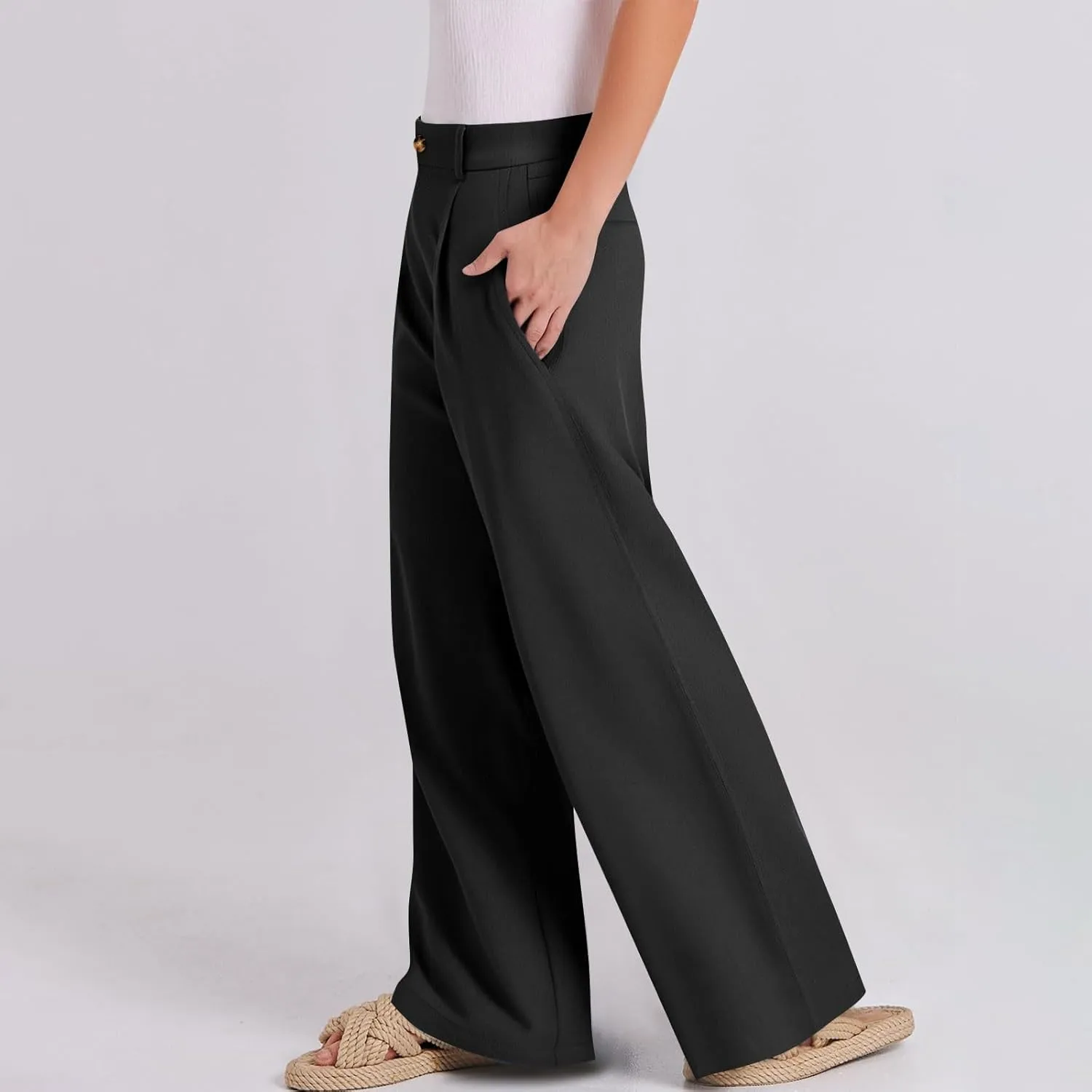 Linen Dress Pants Women Business Casual High Waited Wide Leg Pants with Pockets Slacks Office Work Palazzo Trousers