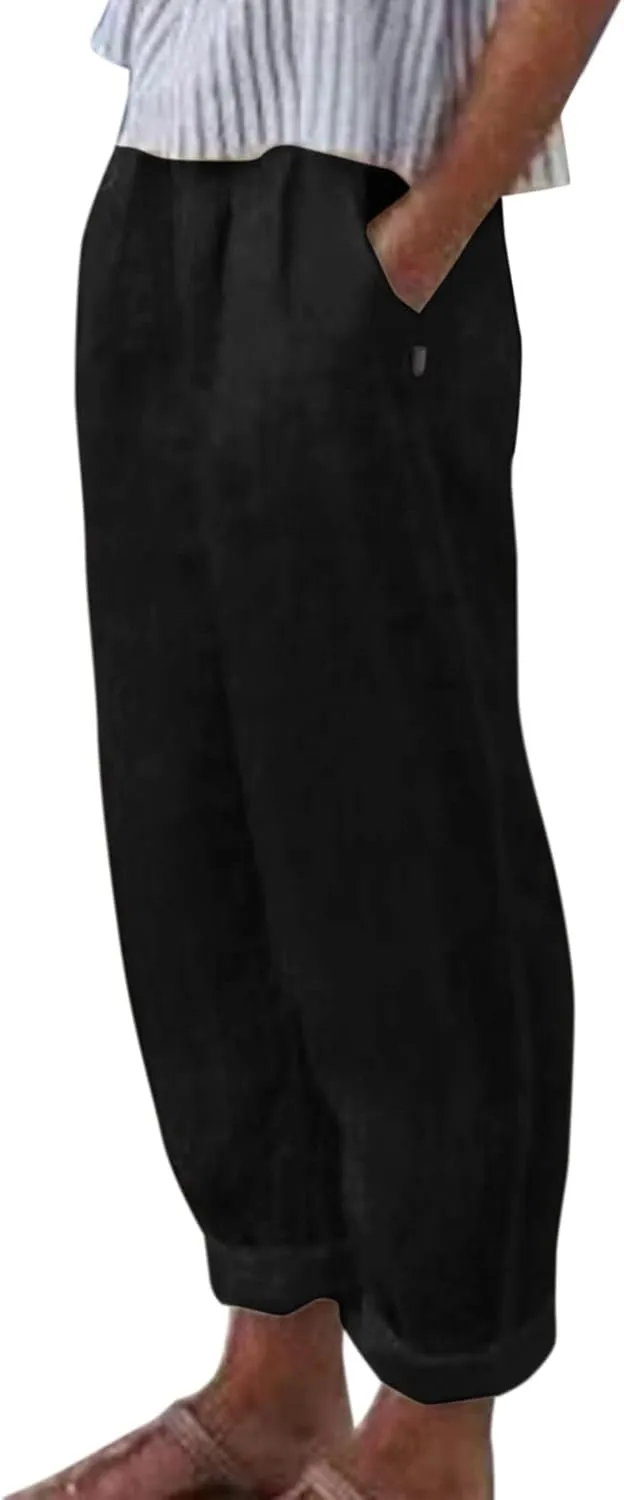 Linen Pants for Women 2025 High Waisted Wide Leg Lounge Beach Pant Summer Trendy Elastic Waist Pull On Gauze Trousers