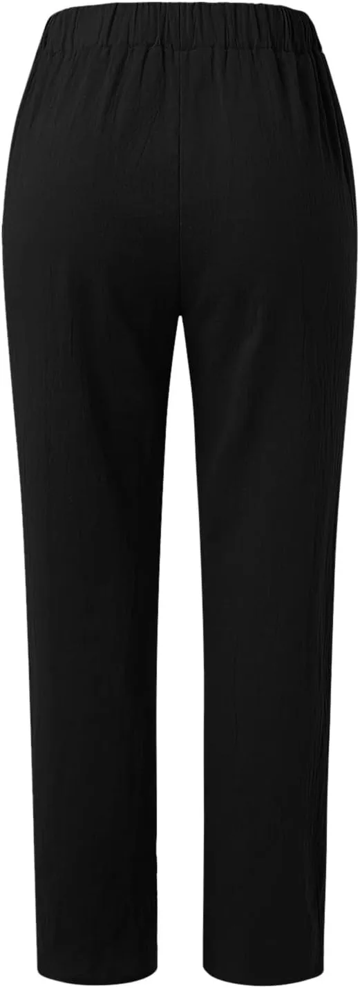 Linen Pants for Women 2025 High Waisted Wide Leg Lounge Beach Pant Summer Trendy Elastic Waist Pull On Gauze Trousers
