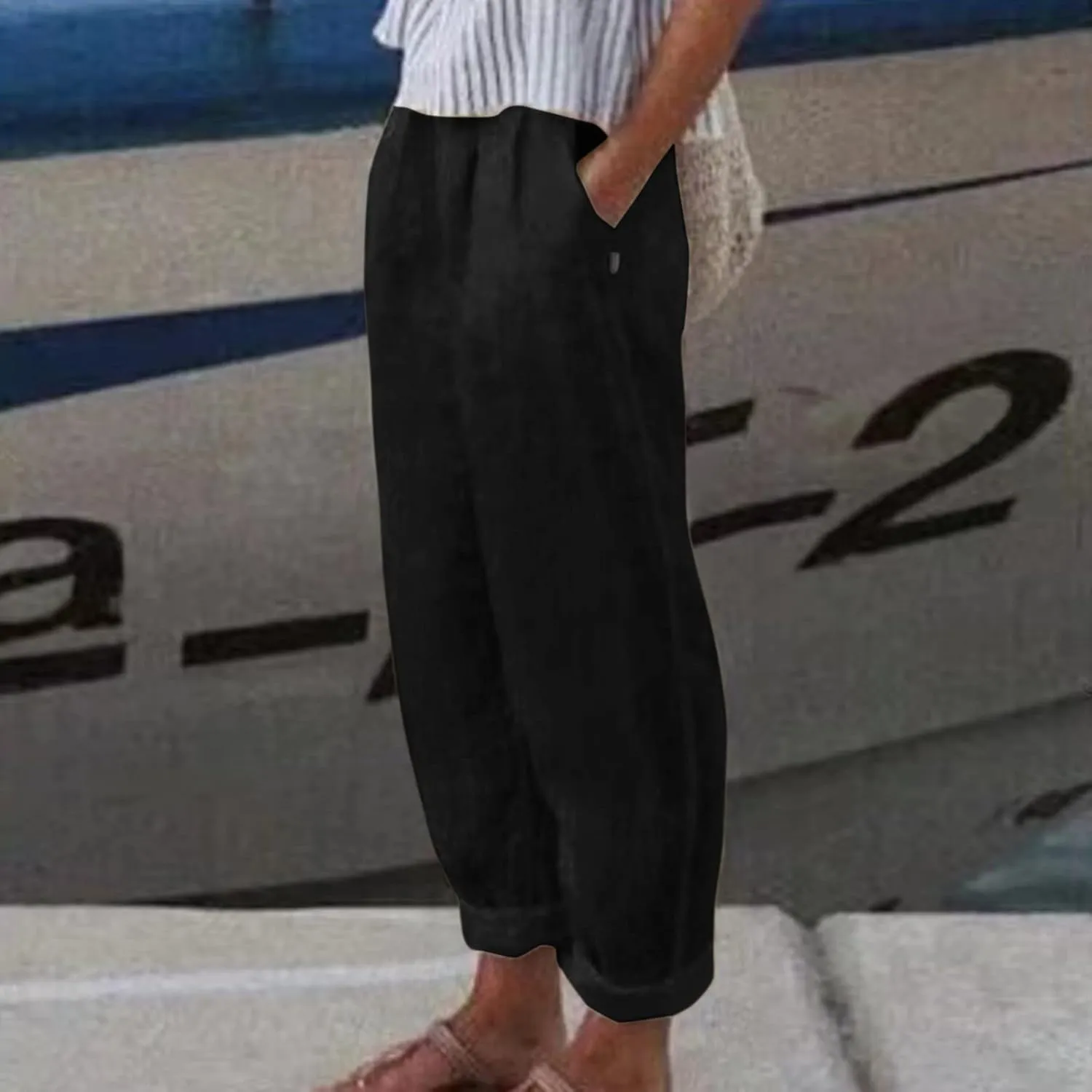 Linen Pants for Women 2025 High Waisted Wide Leg Lounge Beach Pant Summer Trendy Elastic Waist Pull On Gauze Trousers