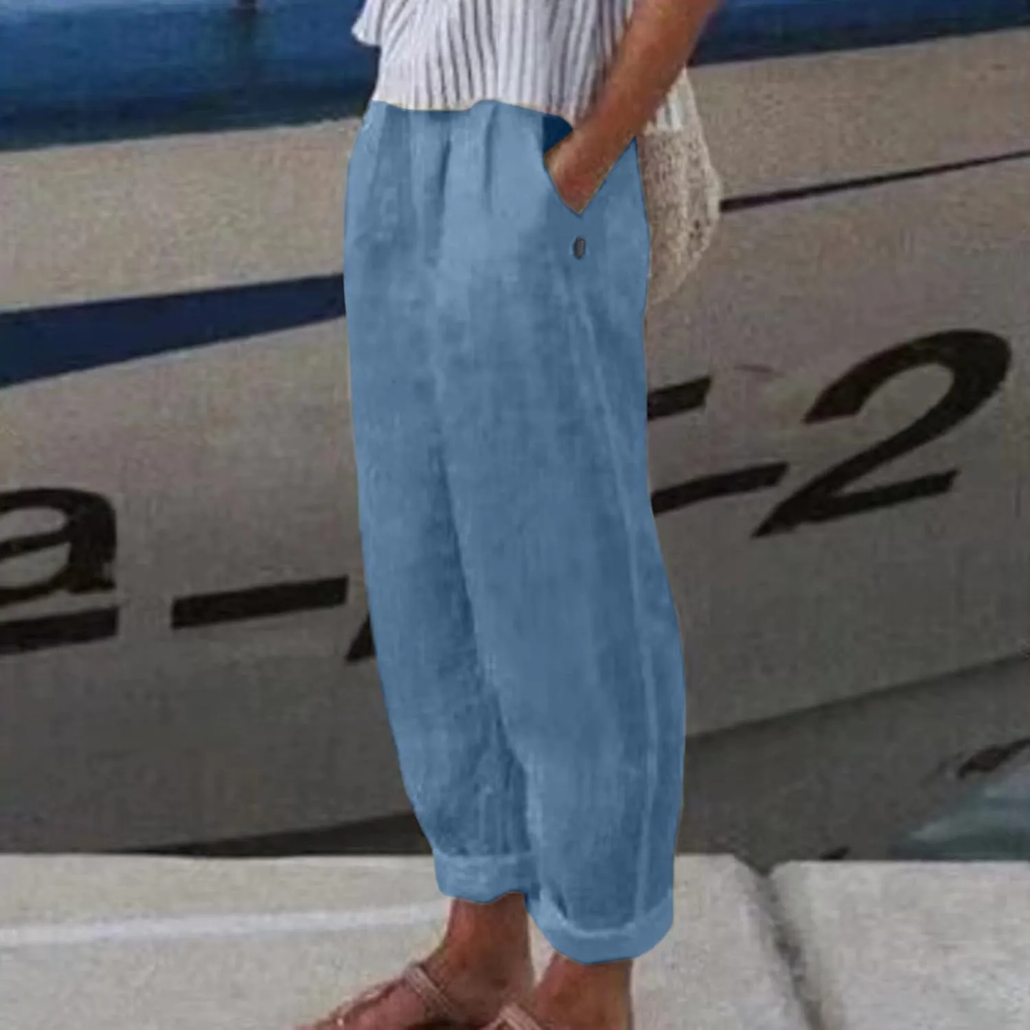 Linen Pants for Women 2025 High Waisted Wide Leg Lounge Beach Pant Summer Trendy Elastic Waist Pull On Gauze Trousers