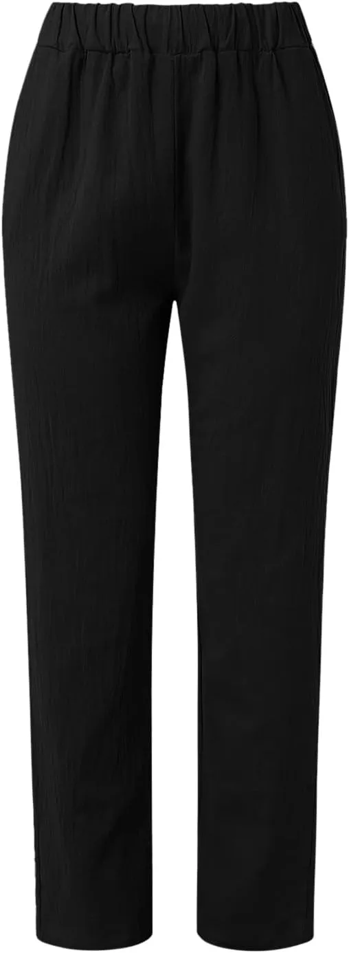 Linen Pants for Women 2025 High Waisted Wide Leg Lounge Beach Pant Summer Trendy Elastic Waist Pull On Gauze Trousers