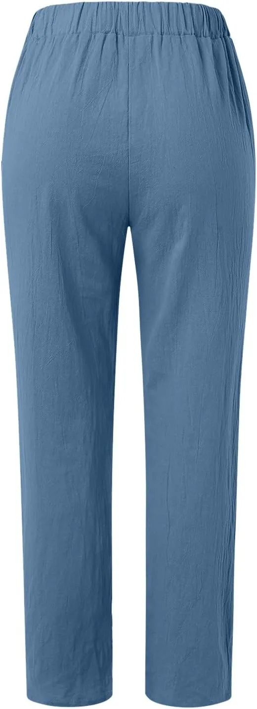 Linen Pants for Women 2025 High Waisted Wide Leg Lounge Beach Pant Summer Trendy Elastic Waist Pull On Gauze Trousers