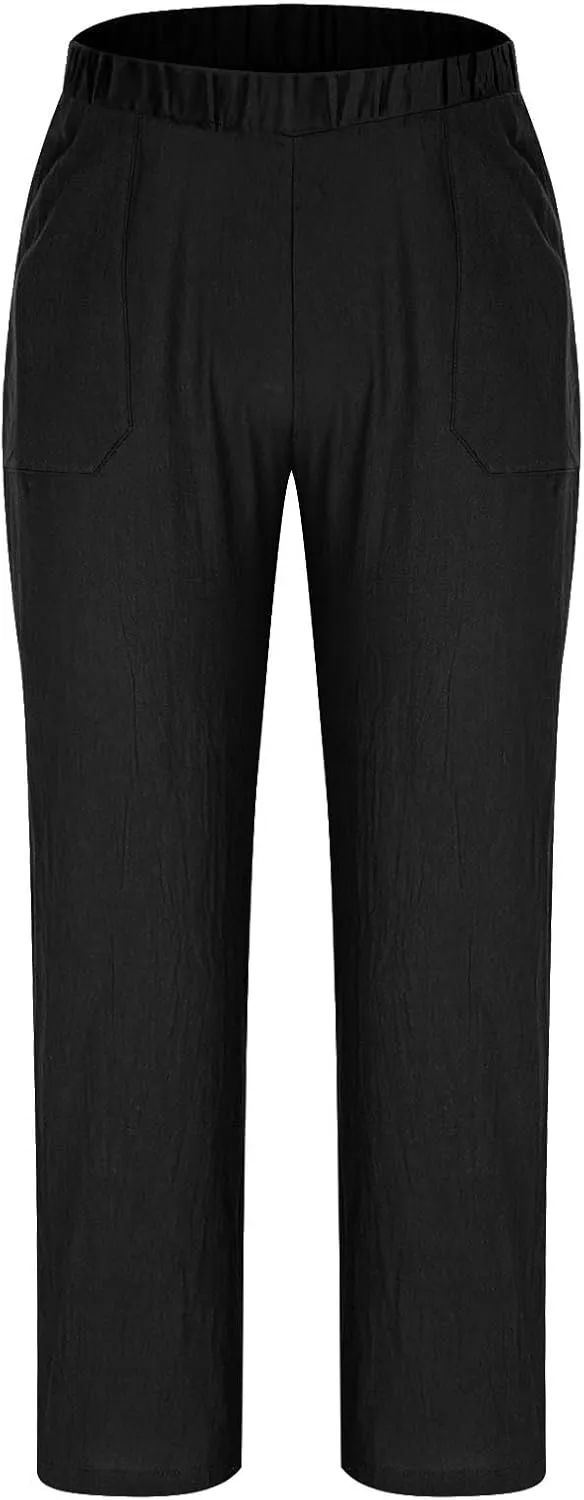 Linen Pants Men Casual Drawstring Loose Fit Beach Summer Pants with Pockets Lightweight Comfy Yoga Trousers