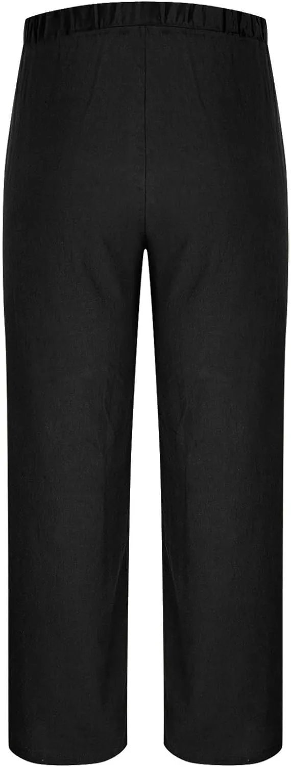 Linen Pants Men Casual Drawstring Loose Fit Beach Summer Pants with Pockets Lightweight Comfy Yoga Trousers