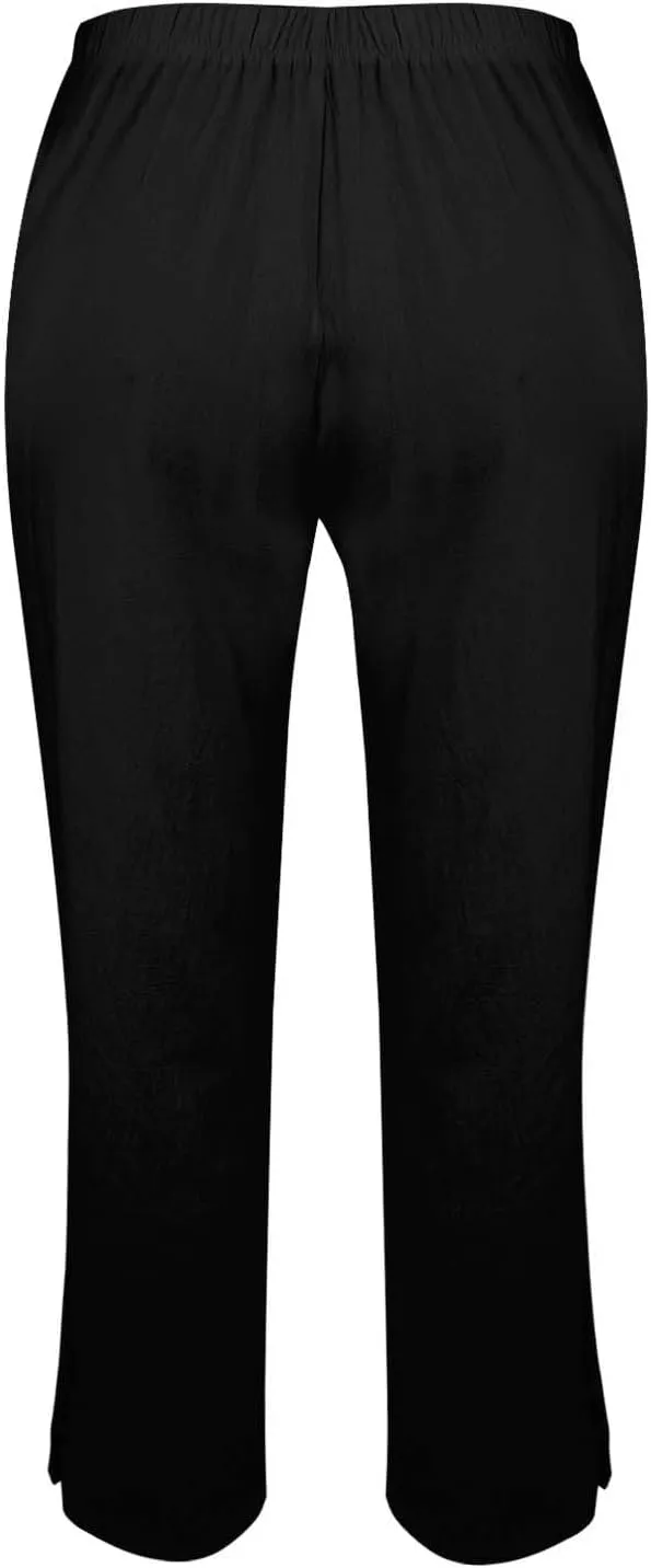 Linen Wide Leg Checkered Trousers Pants Flowy Wide Leg Beach Pants with Pockets Black Linen Black Flowy