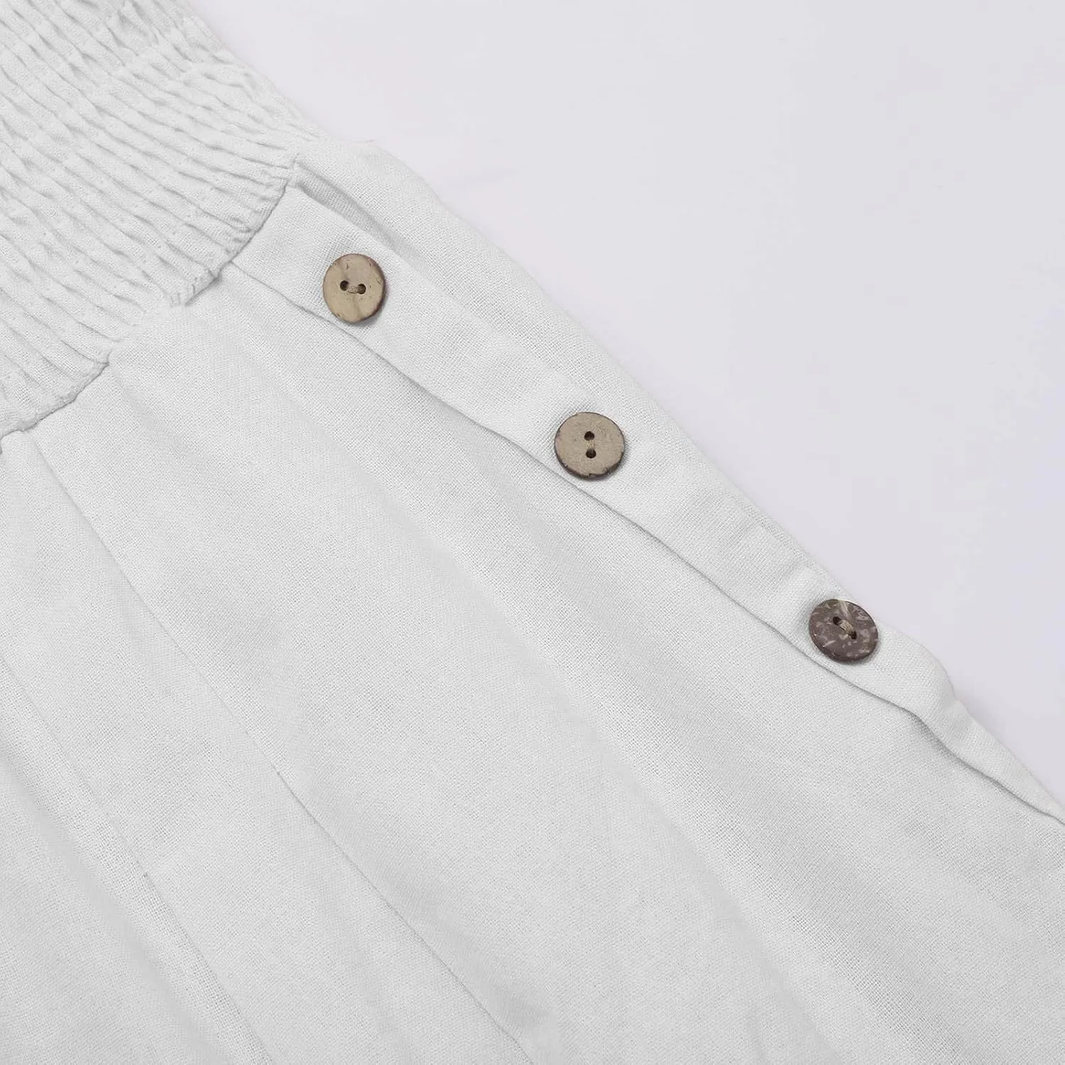 Linen Wide Leg Pants Women Smocked Waist Wide Leg Palazzo Pant Button Pockets Summer Beach Trendy Baggy Casual Slacks