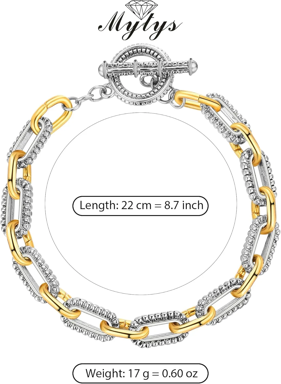 Link Bracelet for Women Gold and Silver 2 tone Circles Chain Wire Bangle Designer Inspired Bracelets