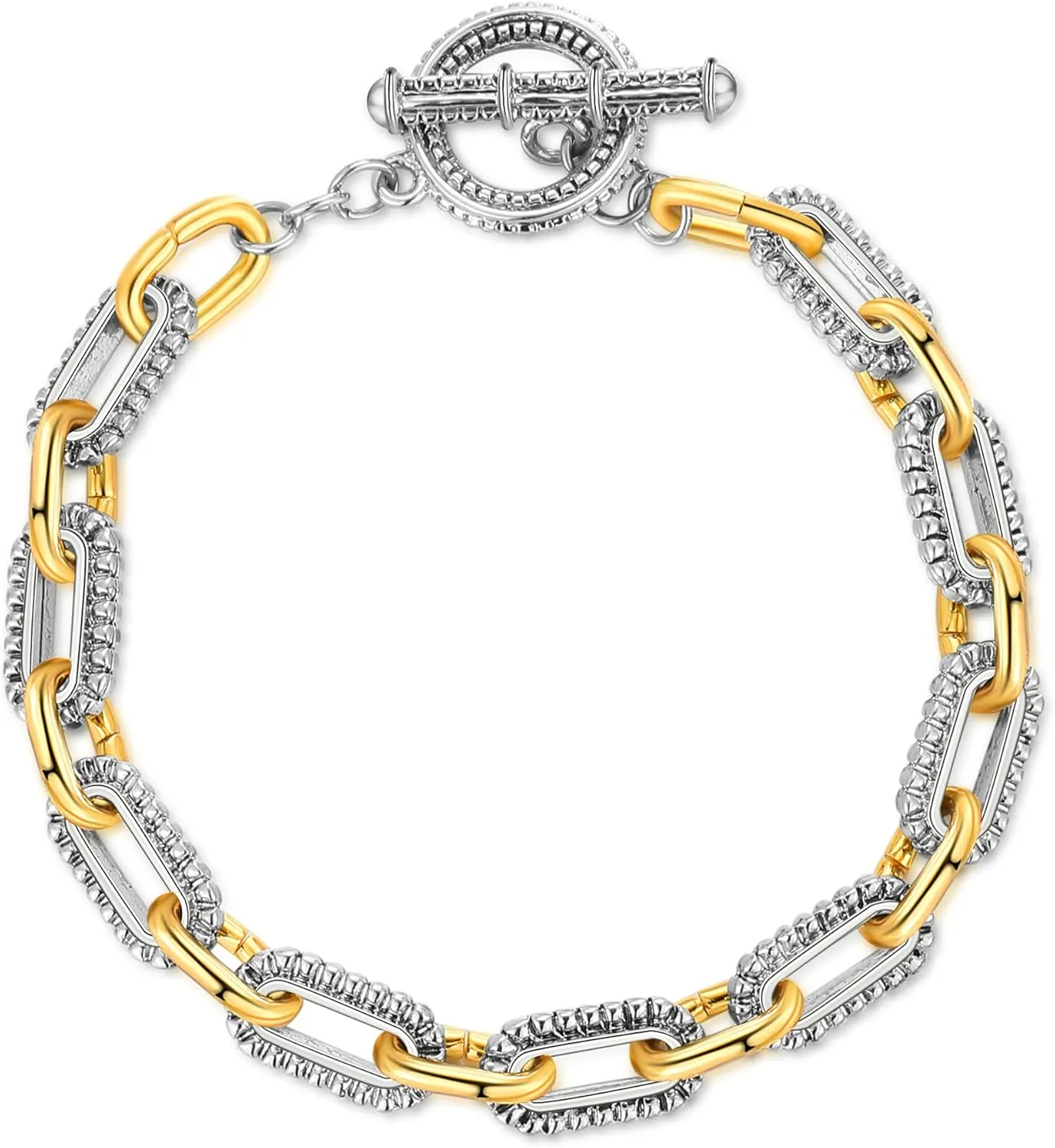 Link Bracelet for Women Gold and Silver 2 tone Circles Chain Wire Bangle Designer Inspired Bracelets