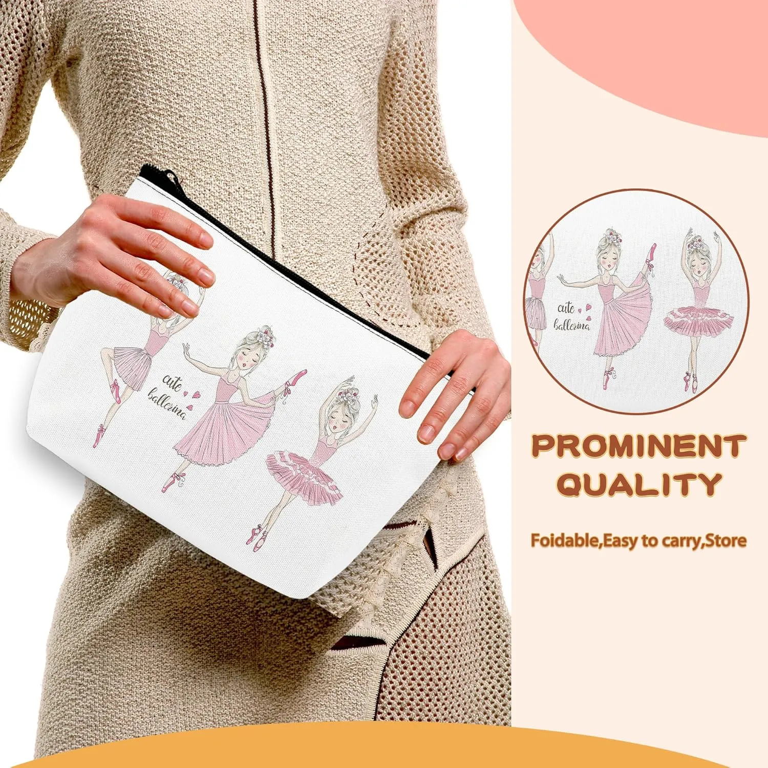 Little Ballerinas Girl Cosmetic Bags Makeup Bags Toiletry Bag Large Capacity Organizer Pouch with Zipper Travel Accessories for Women Girls