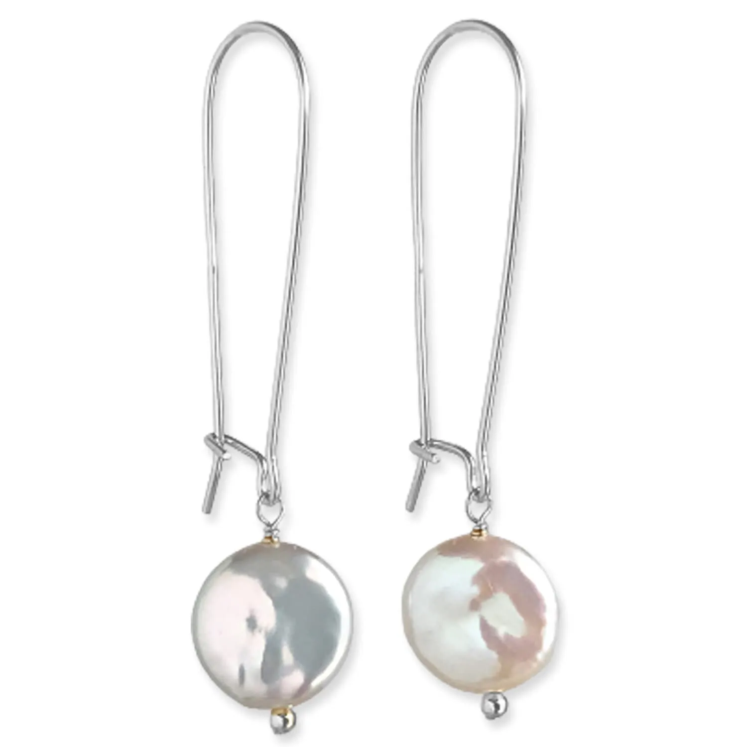 Long Pearl Earrings Cultured Freshwater Pearl Earrings for Women Coin Pearls 14k Gold Filled or Sterling Silver Dangle Drop Boho Bridal Earrings (sterling silver)