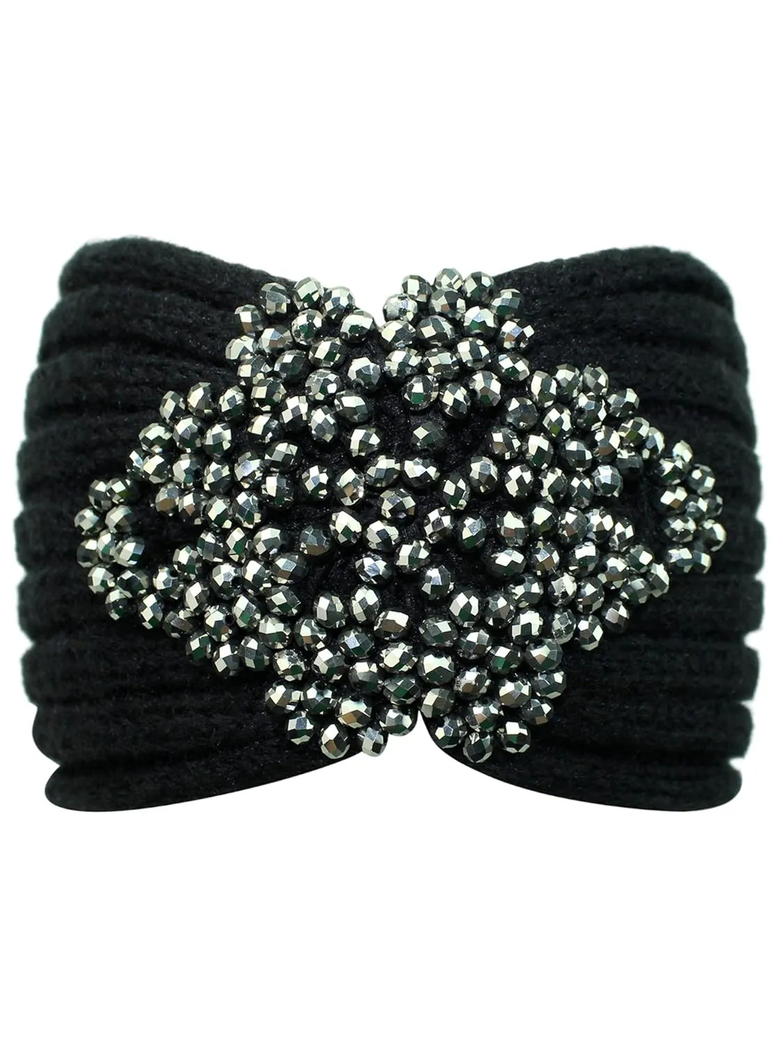 Luxury Divas Black Knit Headband With Beaded Detail