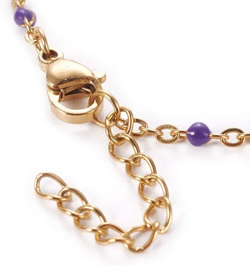 LZD Stainless Steel Enamel Chain Bracelet Lobster Evil Eye Gold Adjustable 2mm A110