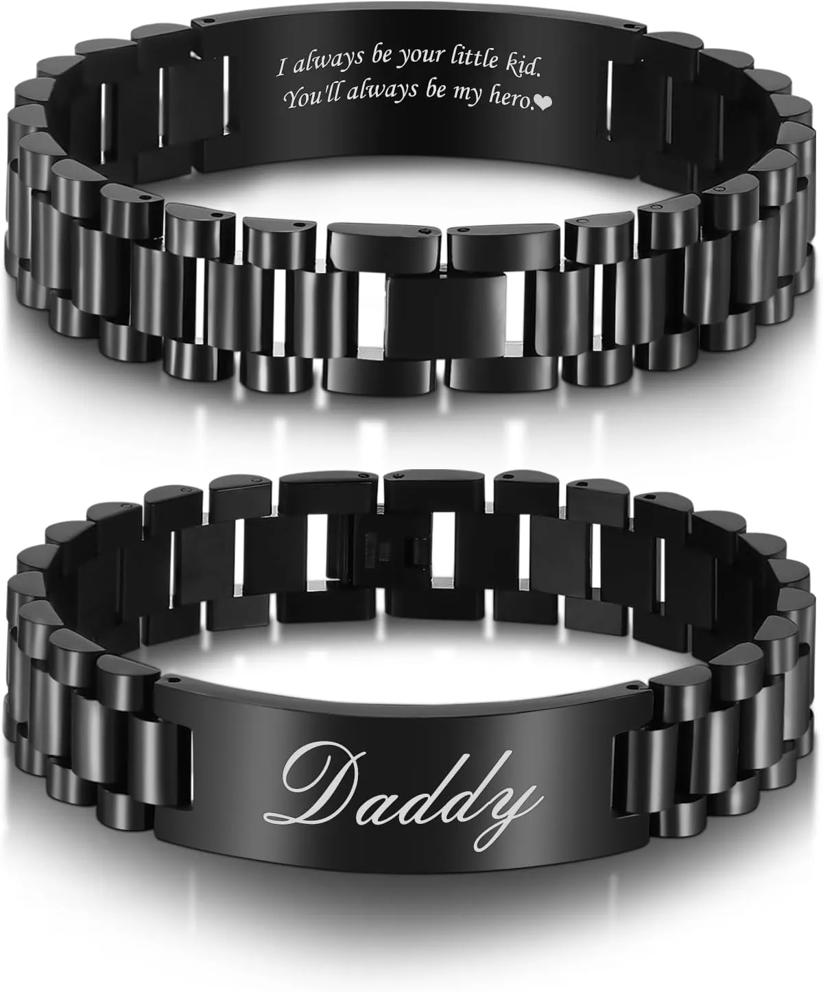 MagEnergy Watch Band Stainless Steel Masculine Link Bracelet Engraved Personalized DAD Jewelry Gift for Men Father Dad