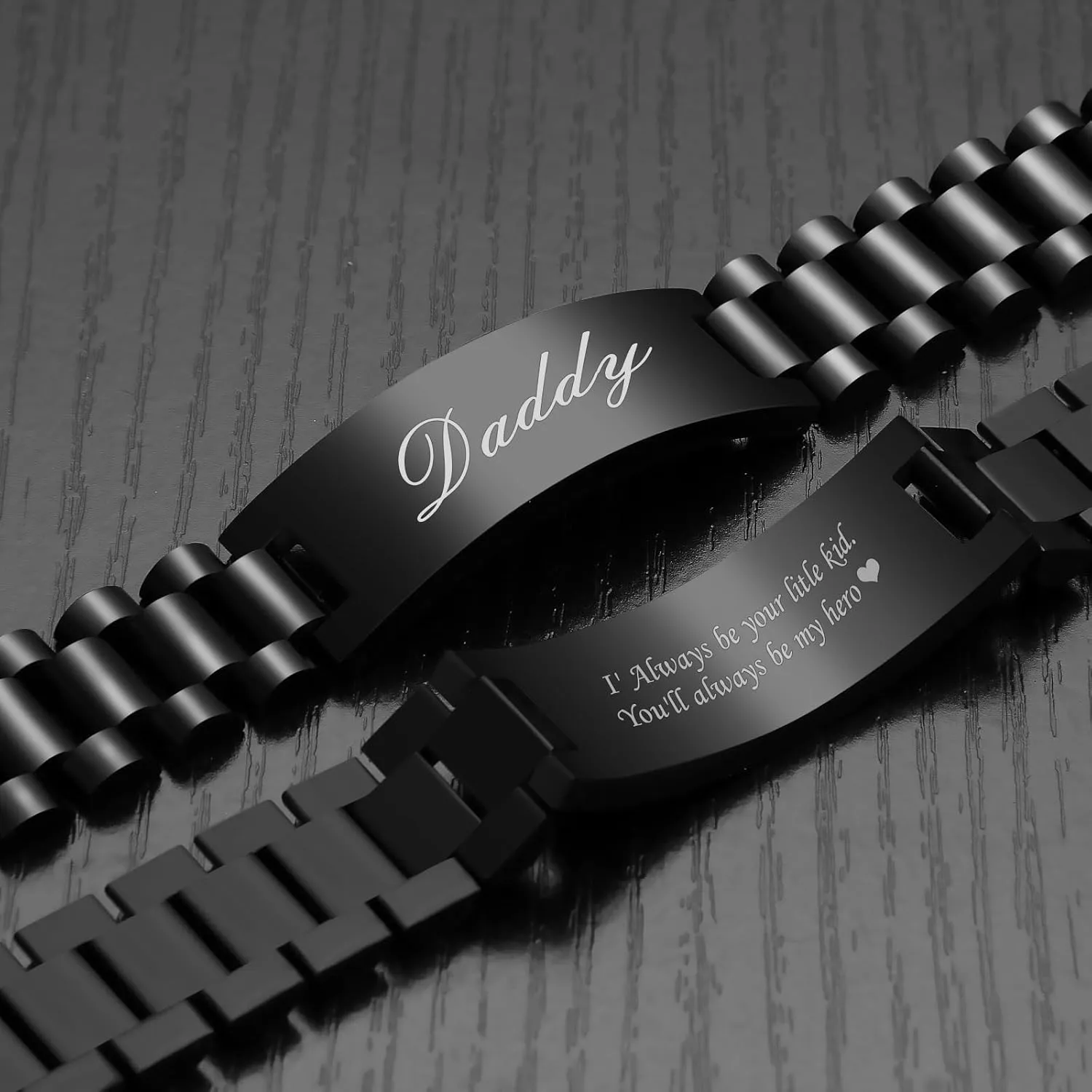 MagEnergy Watch Band Stainless Steel Masculine Link Bracelet Engraved Personalized DAD Jewelry Gift for Men Father Dad