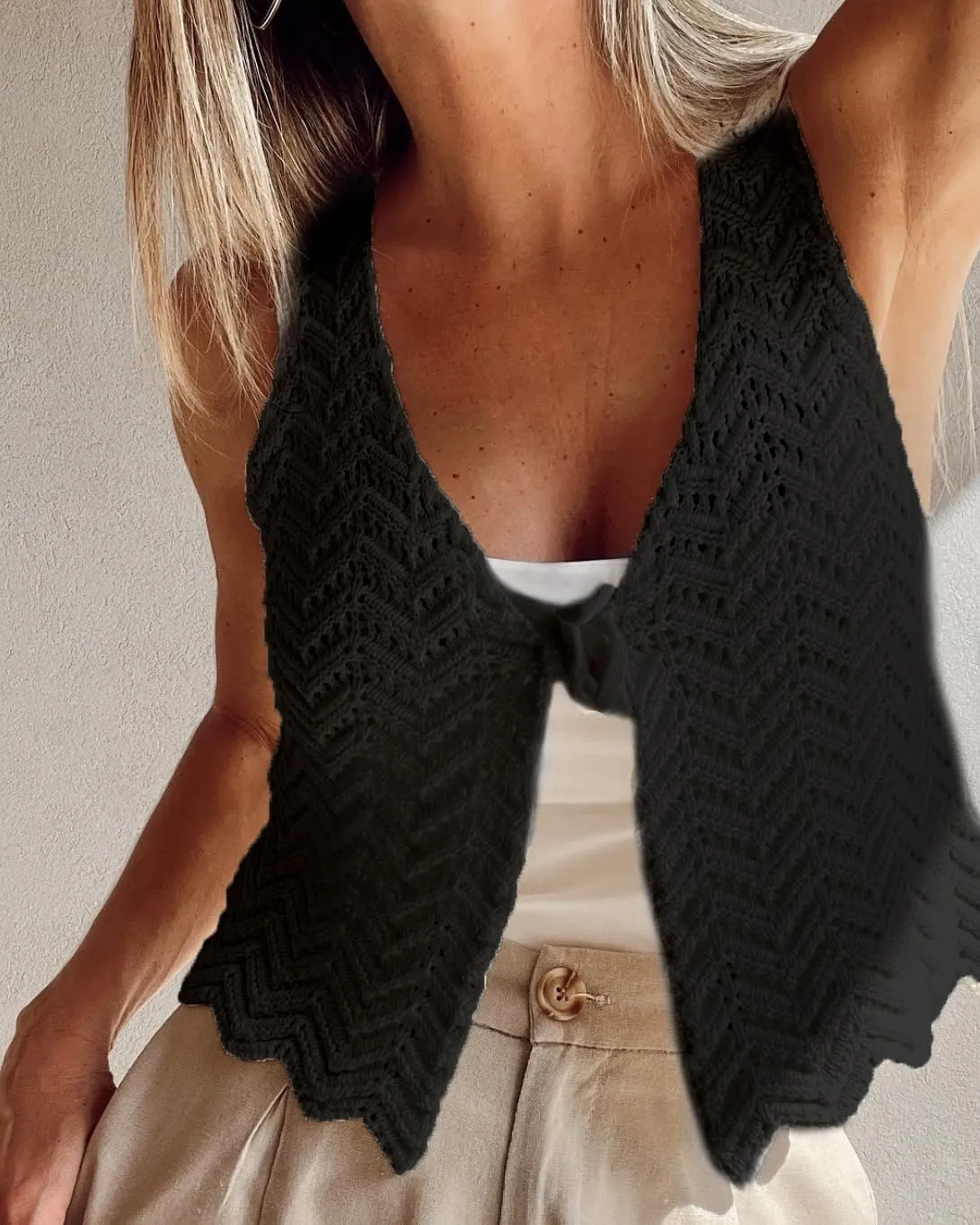 Meihuida Women Crochet Top Tie Front Tank Summer Vacation Outfits Beach Cover Up