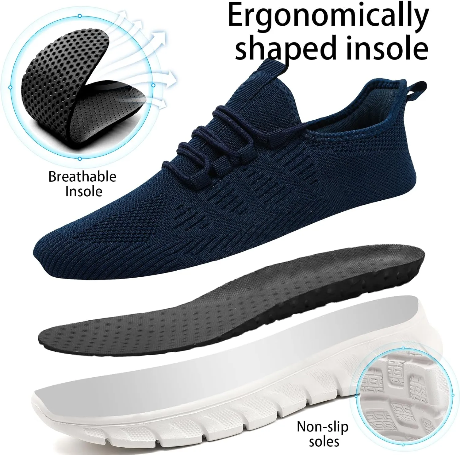 Men Tennis Shoes Running Shoes - Gym Sneakers Shoes Walking Workout Shoes Non Slip Walking Athletic Slip on Breathable Mesh Comfortable Lightweight Casual Fashion Sports Shoes