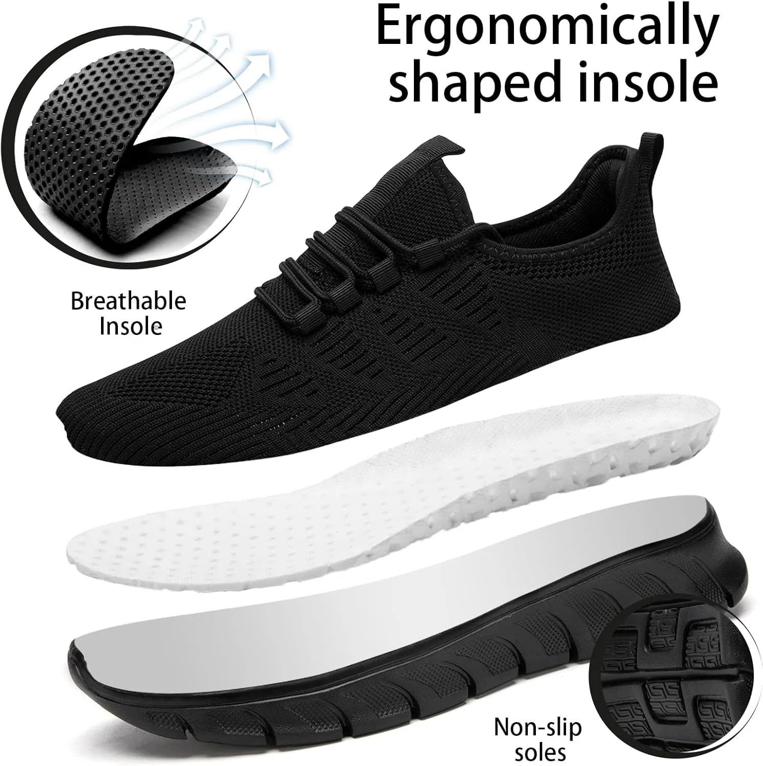 Men Tennis Shoes Running Shoes - Gym Sneakers Shoes Walking Workout Shoes Non Slip Walking Athletic Slip on Breathable Mesh Comfortable Lightweight Casual Fashion Sports Shoes