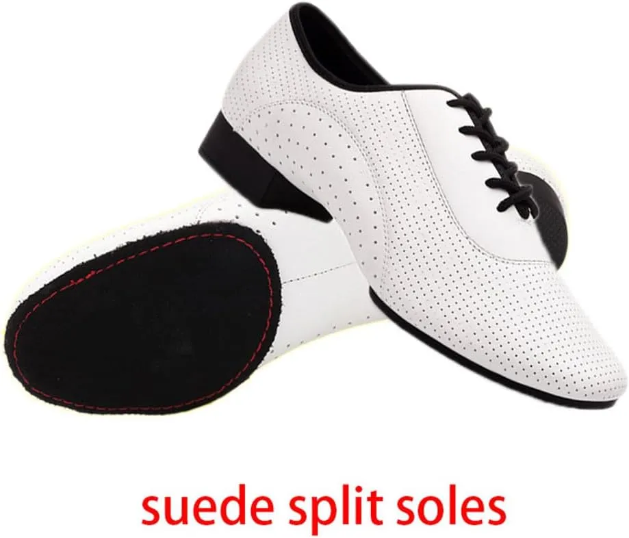 Men's Ballroom Dance Shoes, Breathable Leather Latin Salsa Dancing Shoes for Male Lace-Up Practice Dance Shoes