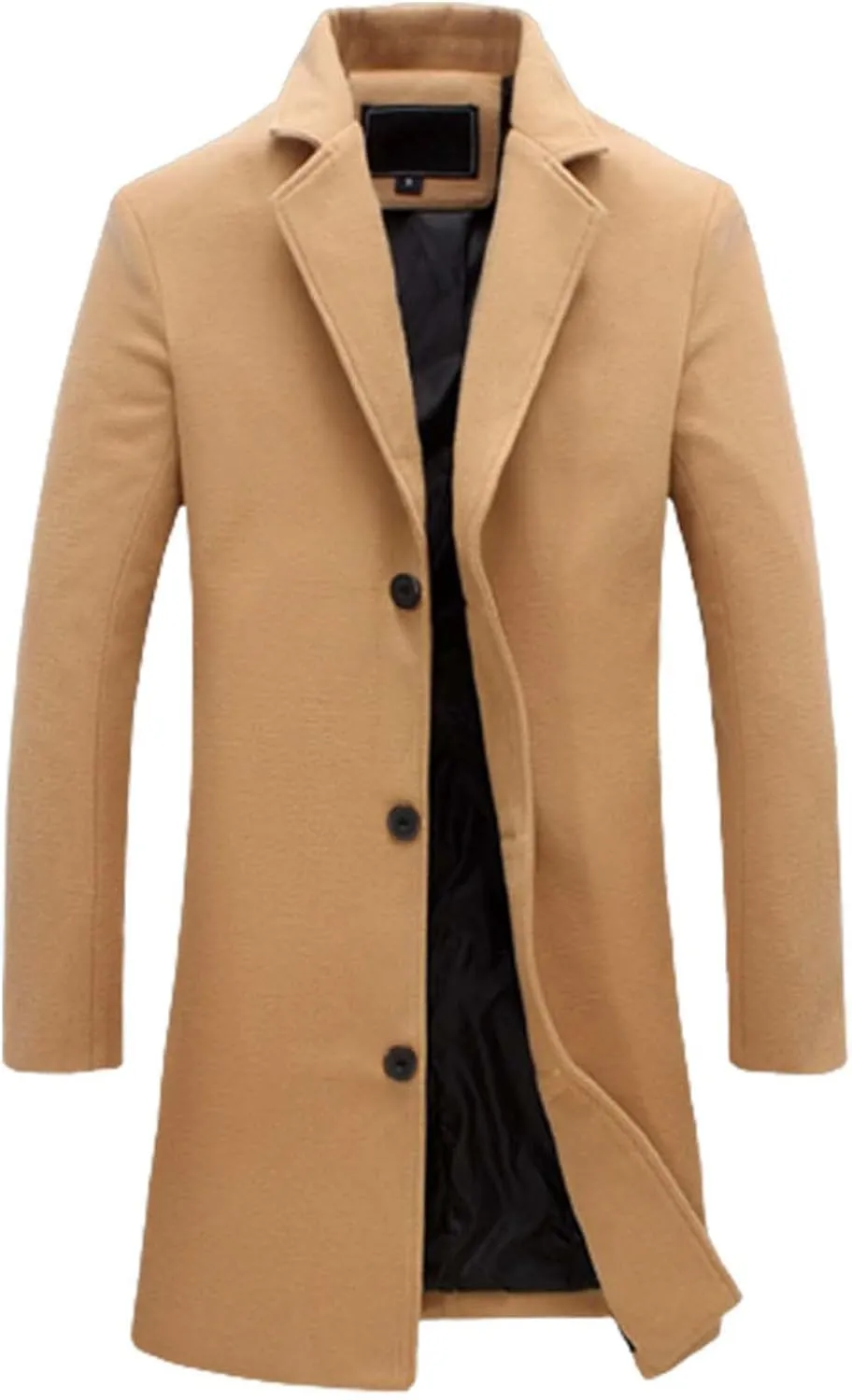 Mens Big and Tall Wool Blend Pea Coats Notched Collar Single Breasted Overcoat Winter Warm Trench Coat Long Jackets
