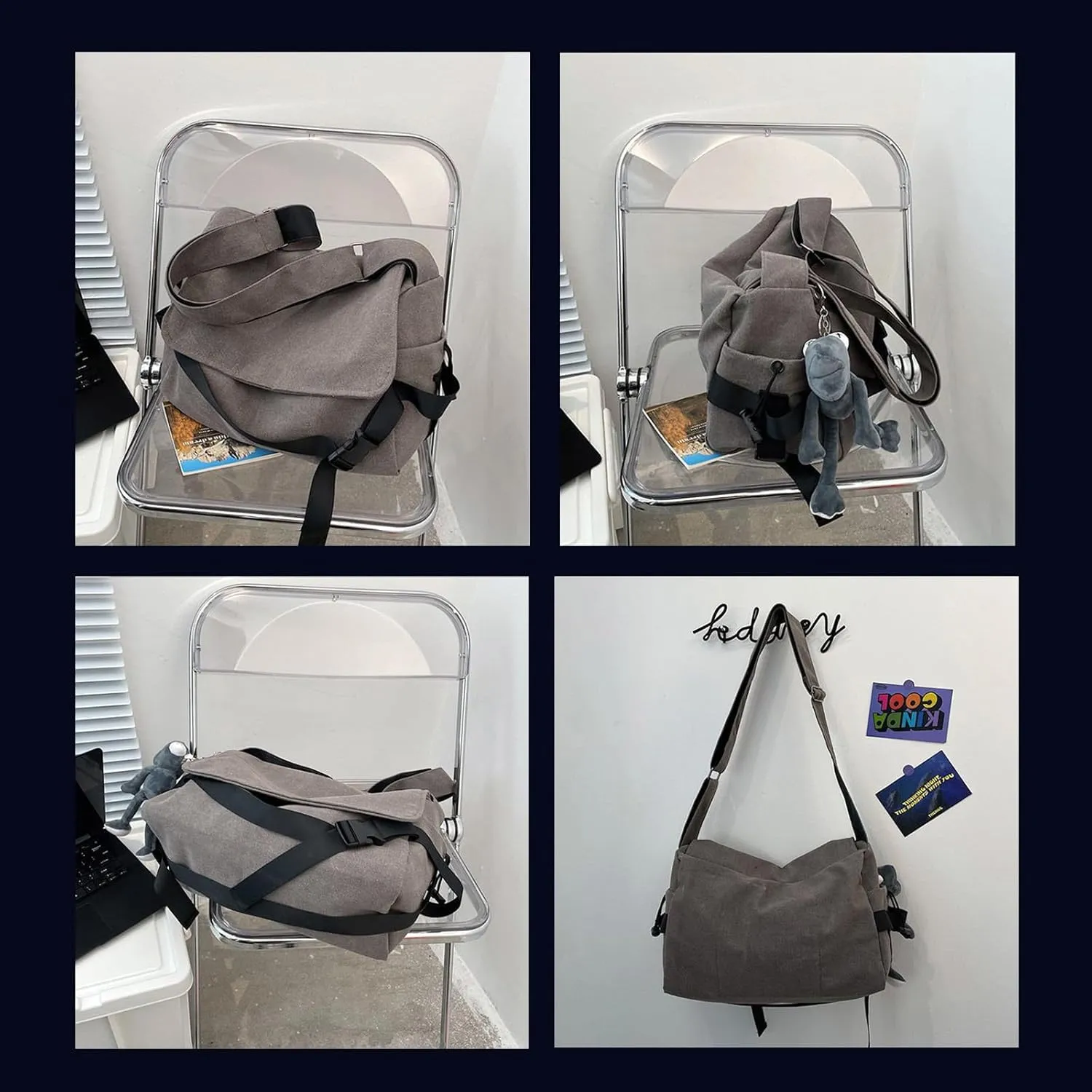 Men's canvas bag, men's and women's Japanese casual crossbody bag, men's large capacity canvas messenger bag