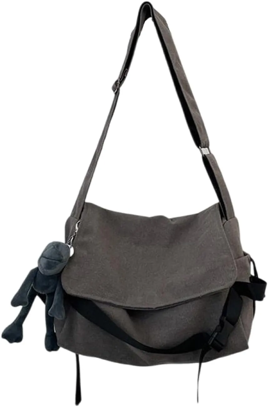 Men's canvas bag, men's and women's Japanese casual crossbody bag, men's large capacity canvas messenger bag