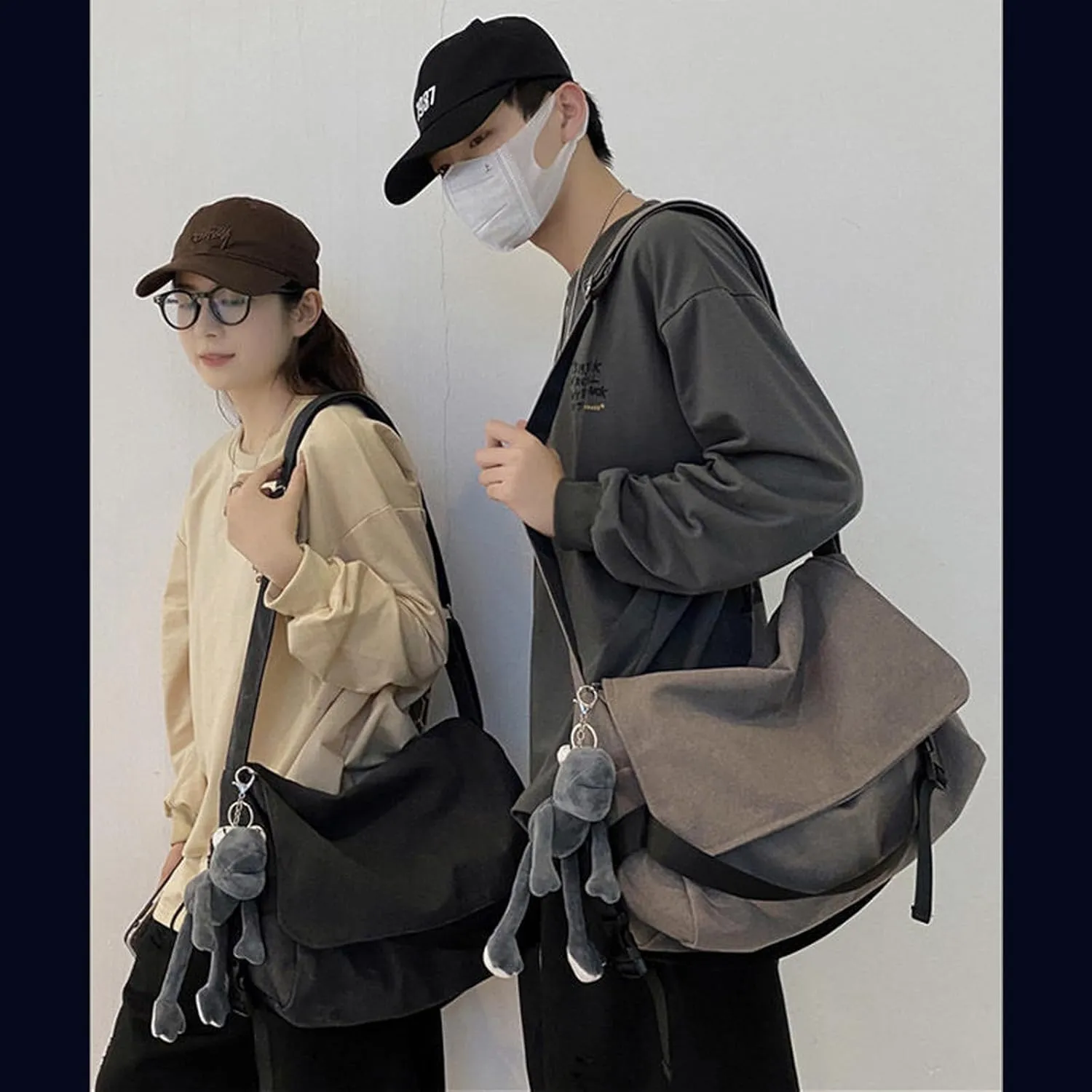 Men's canvas bag, men's and women's Japanese casual crossbody bag, men's large capacity canvas messenger bag