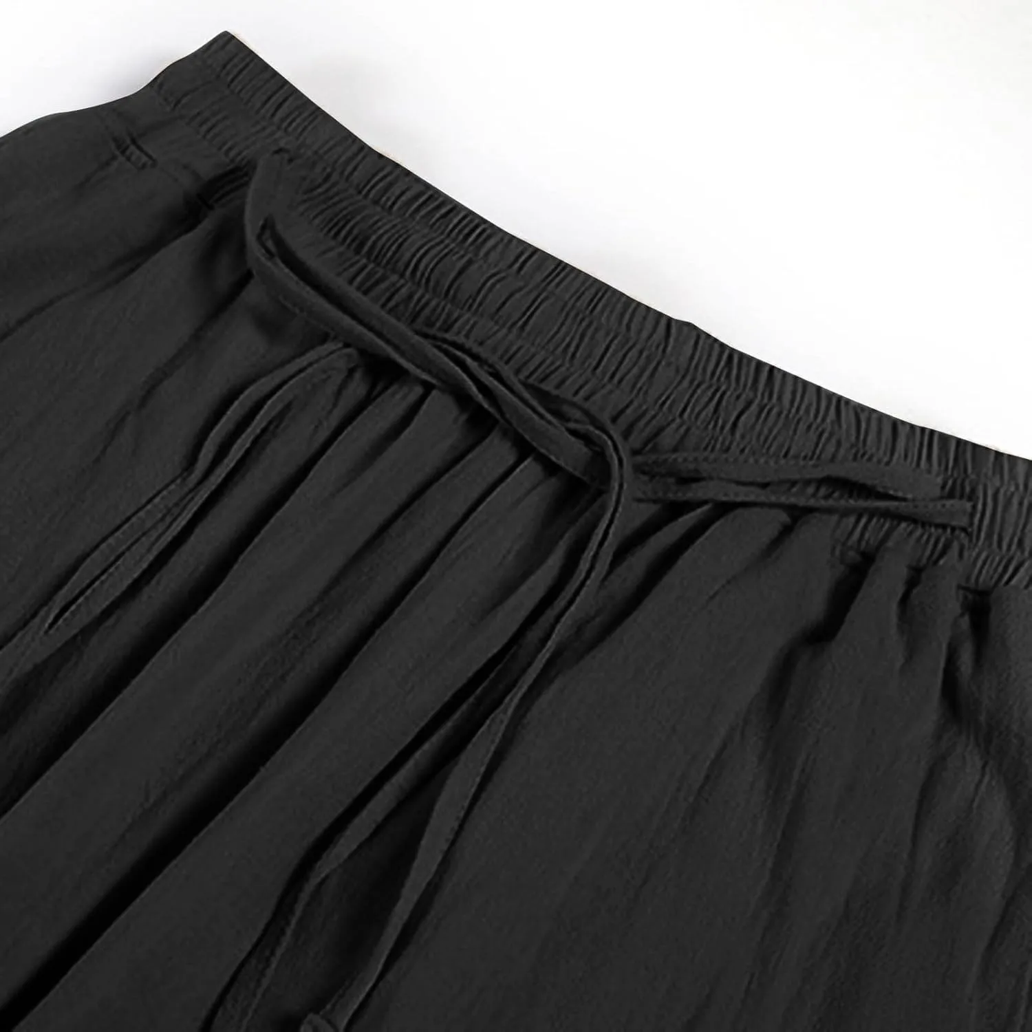 Mens Casual Linen Pants Loose Fit Drawstring Beach Pants with Pockets Lightweight Summer Clothes for Vacation