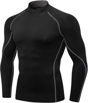 Men's Compression Shirts Long Sleeve Athletic Running Tops Football Turtle Neck Shirts Sport Baselayer Undershirt