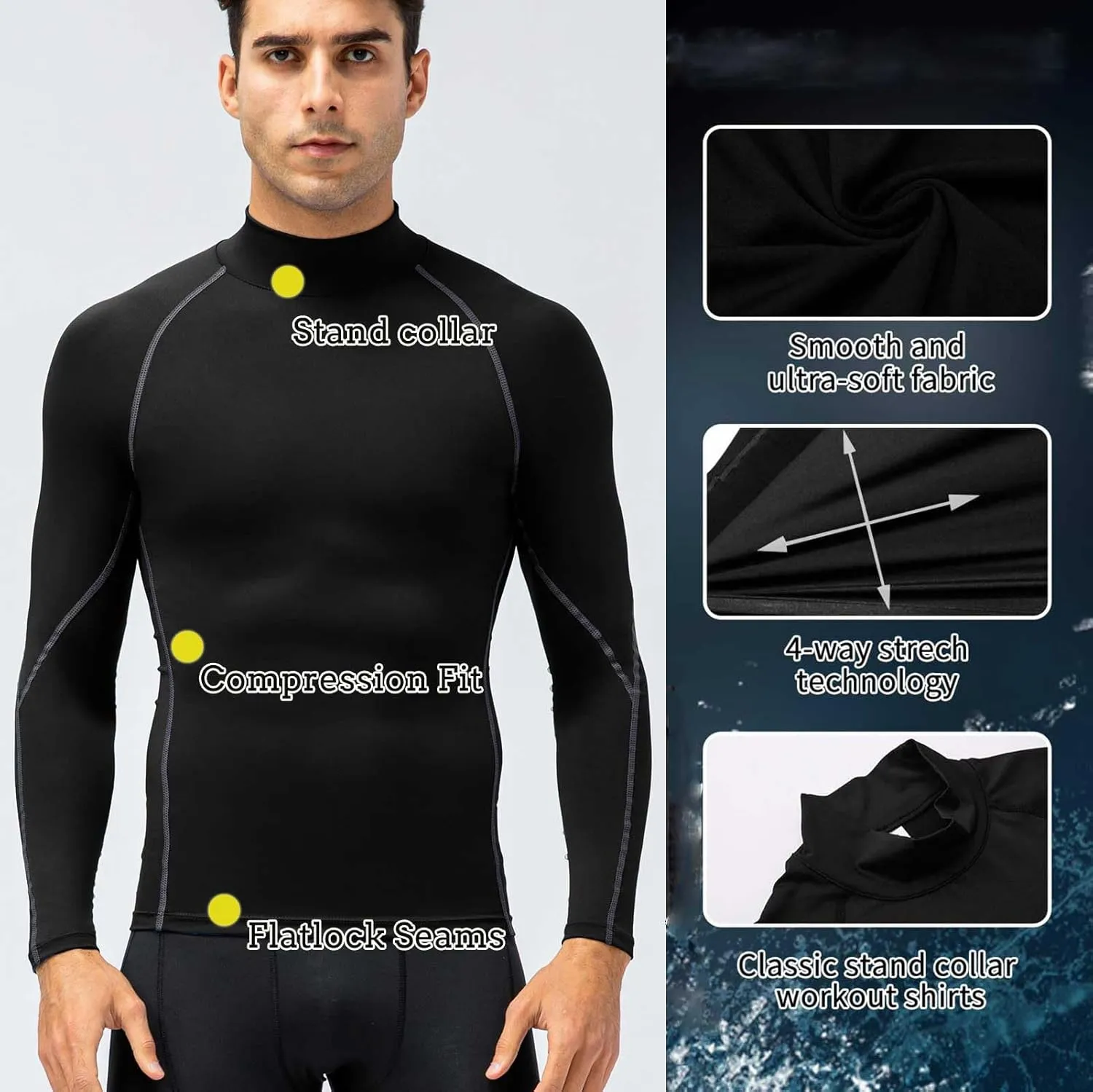 Men's Compression Shirts Long Sleeve Athletic Running Tops Football Turtle Neck Shirts Sport Baselayer Undershirt