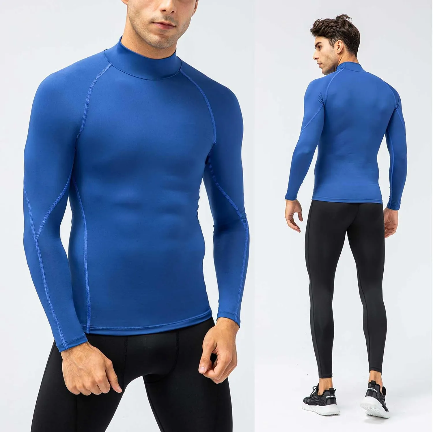 Men's Compression Shirts Long Sleeve Athletic Running Tops Football Turtle Neck Shirts Sport Baselayer Undershirt