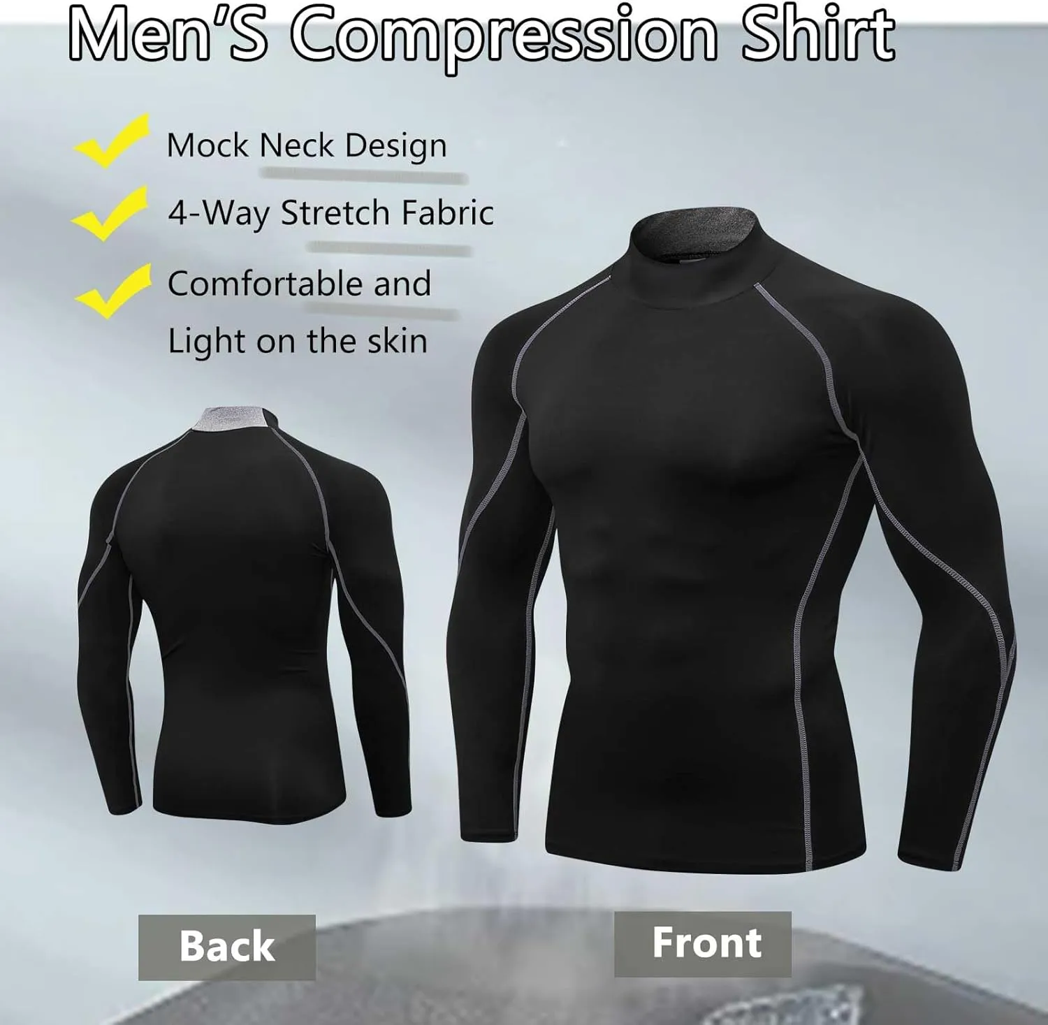 Men's Compression Shirts Long Sleeve Athletic Running Tops Football Turtle Neck Shirts Sport Baselayer Undershirt